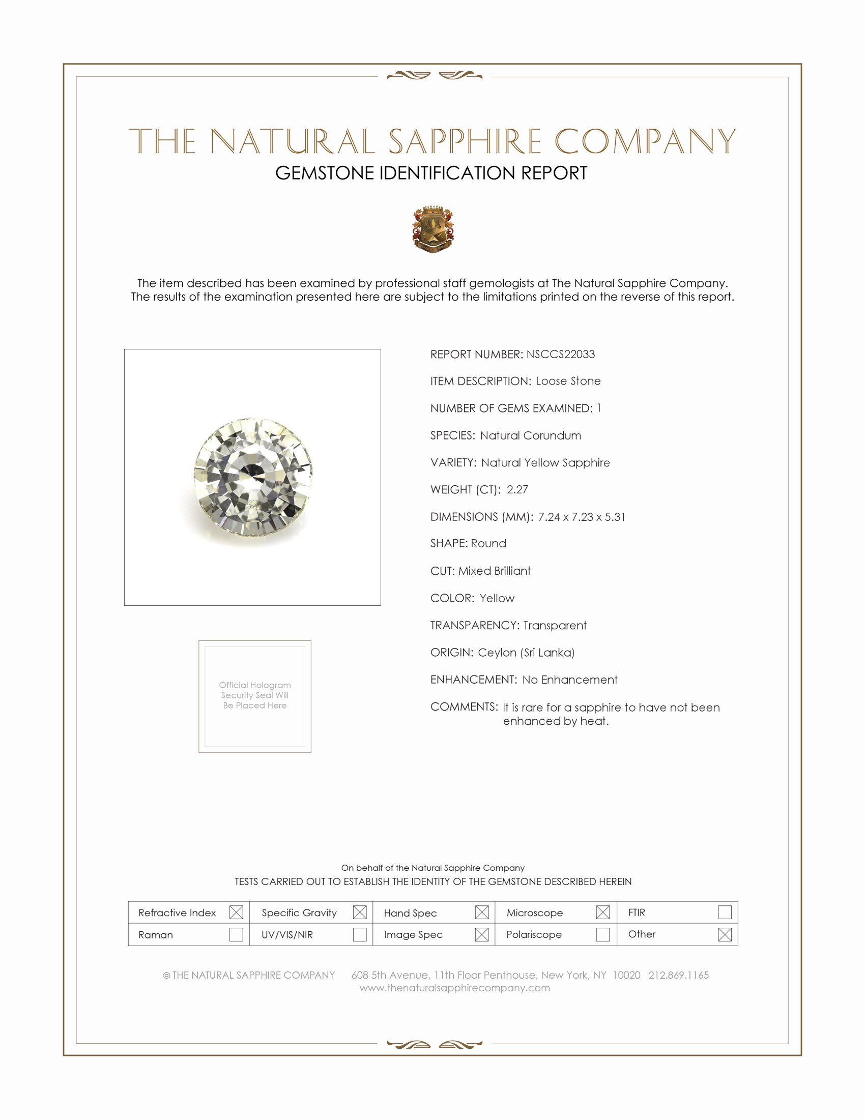 2.27 Ct. Yellow Sapphire from Ceylon (Sri Lanka)