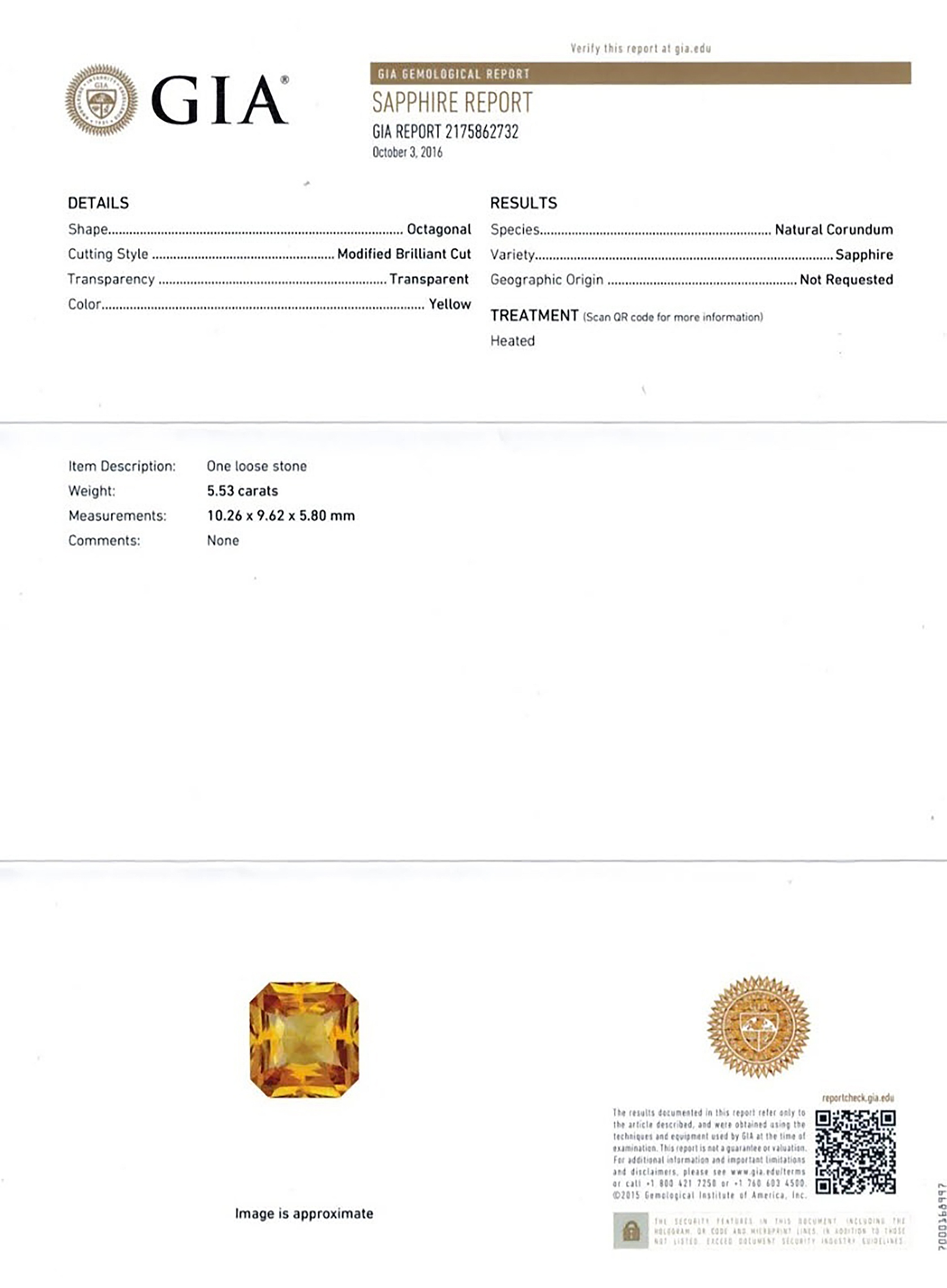 5.53 Ct. Yellow Sapphire from Ceylon (Sri Lanka)