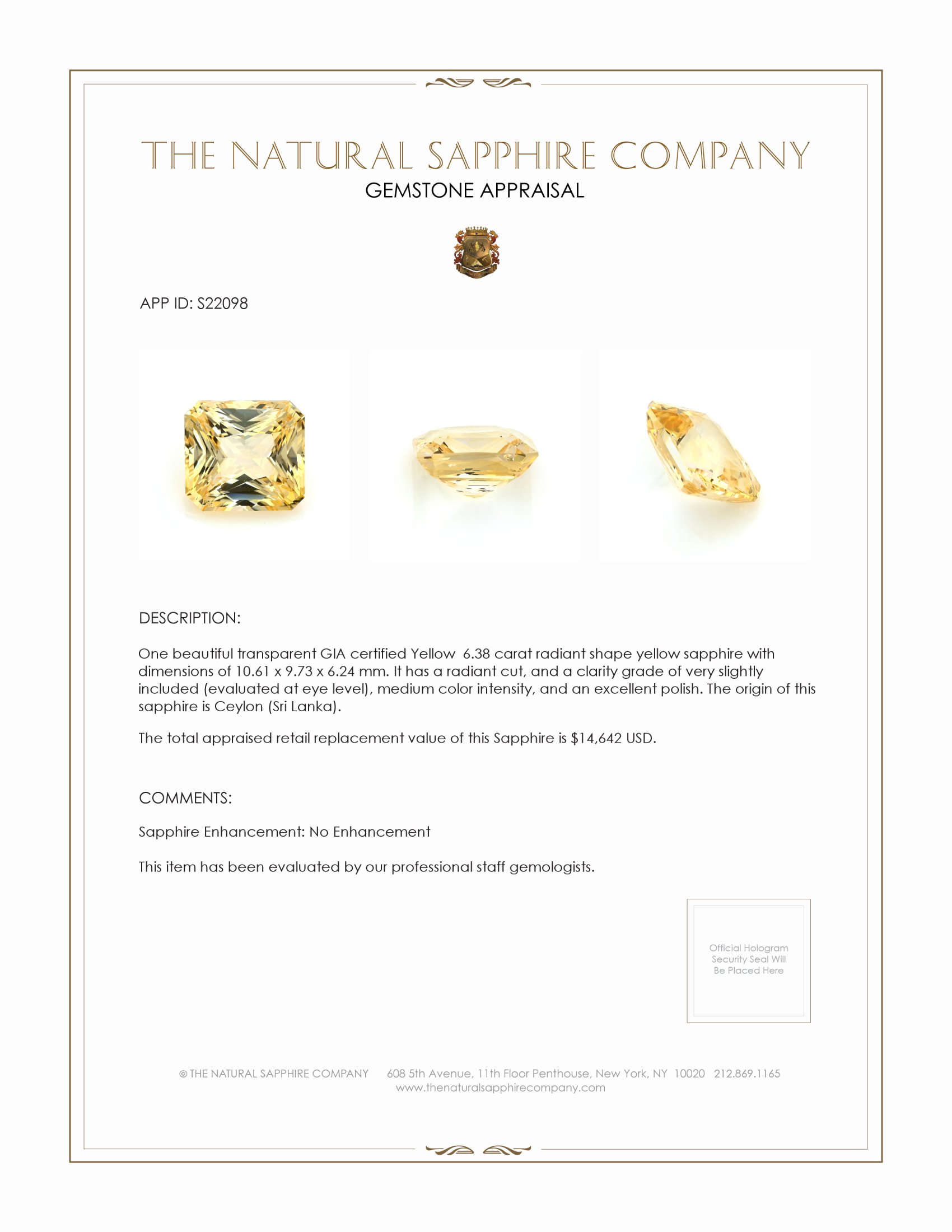 6.38 Ct. Yellow Sapphire from Ceylon (Sri Lanka)
