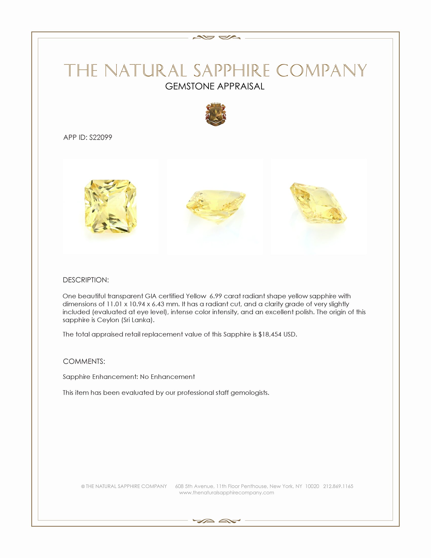 6.99 Ct. Yellow Sapphire from Ceylon (Sri Lanka)