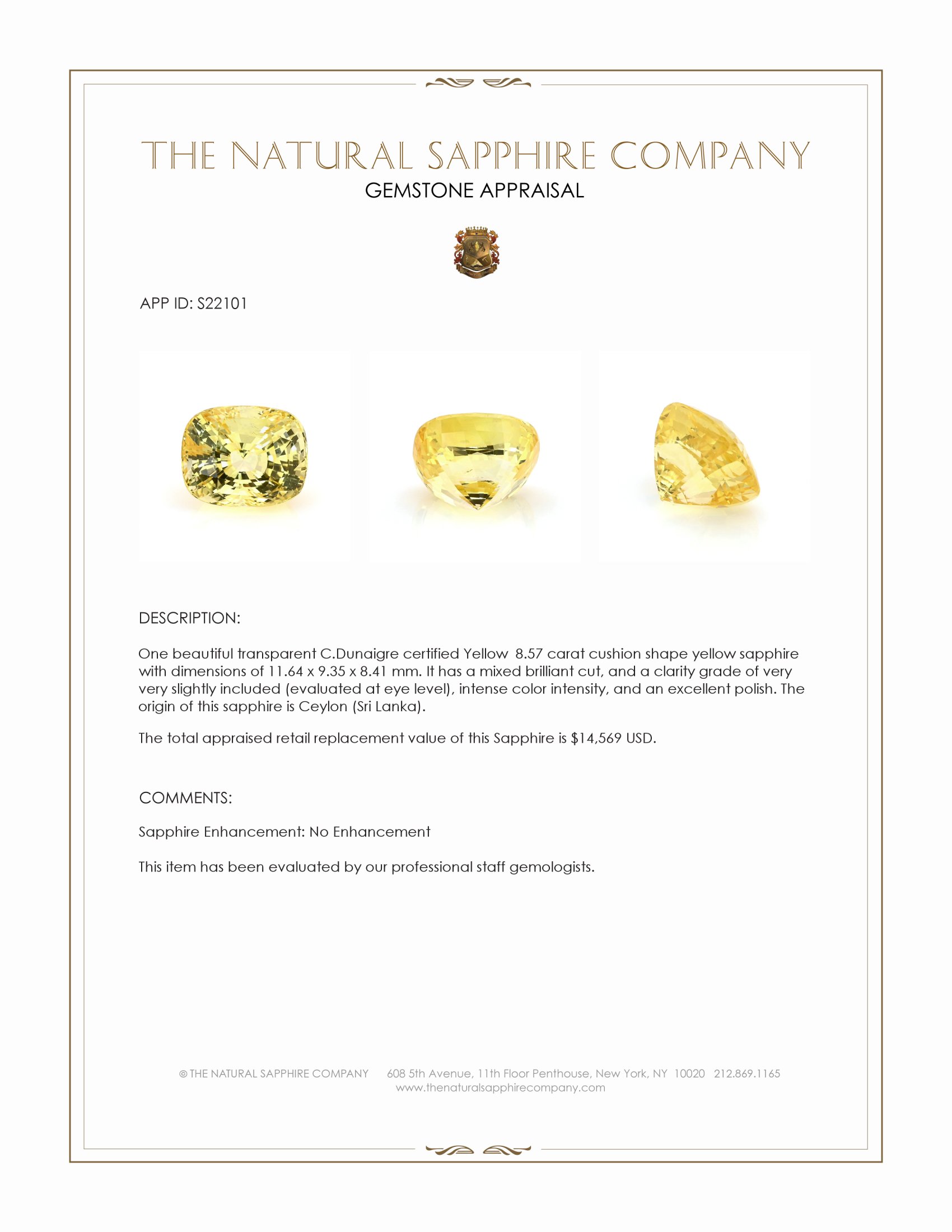 8.57 Ct. Yellow Sapphire from Ceylon (Sri Lanka)