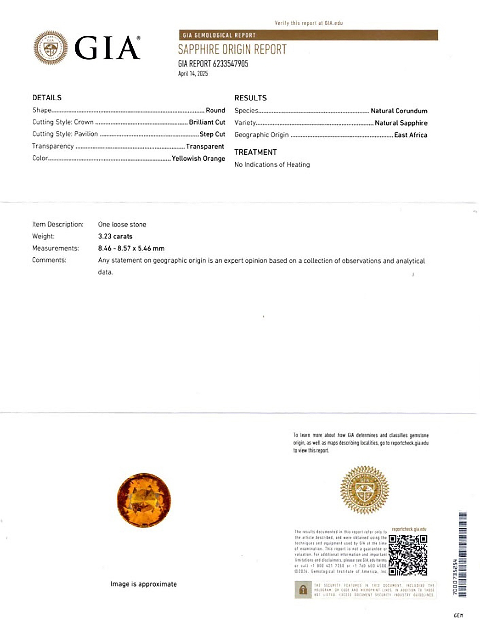 3.23 Ct. Yellowish Orange Sapphire from East Africa