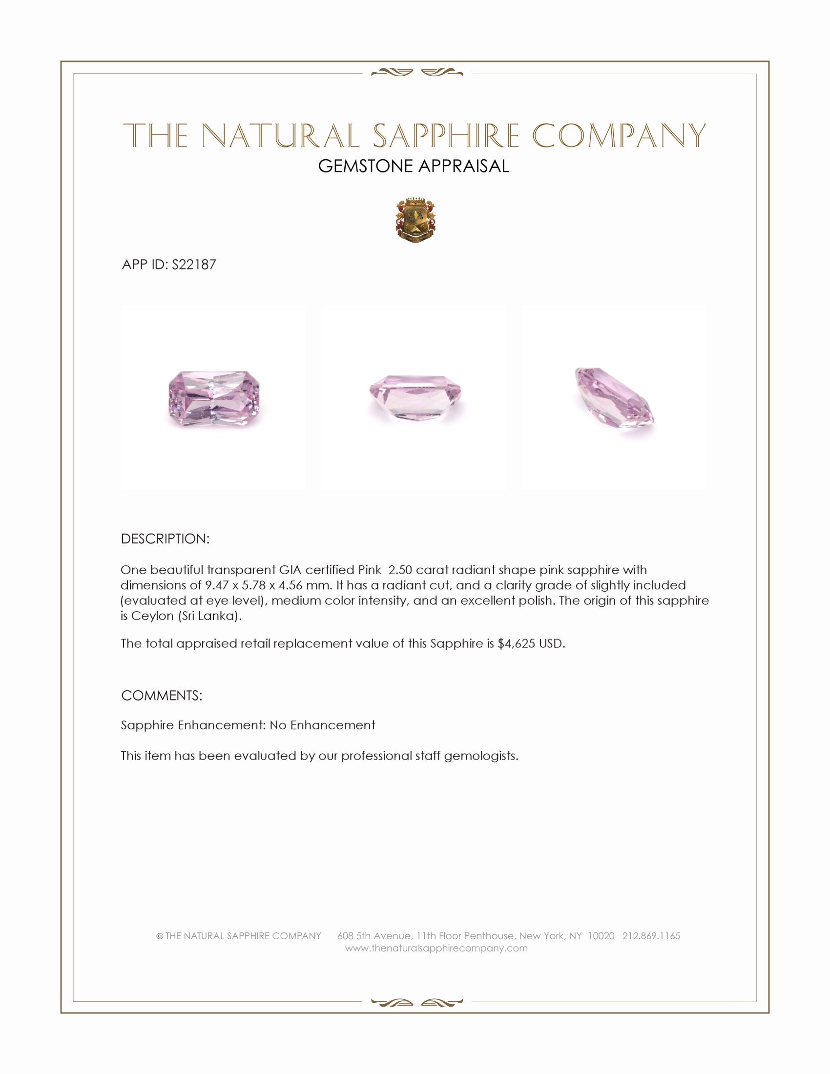 2.50 Ct. Pink Sapphire from Ceylon (Sri Lanka)