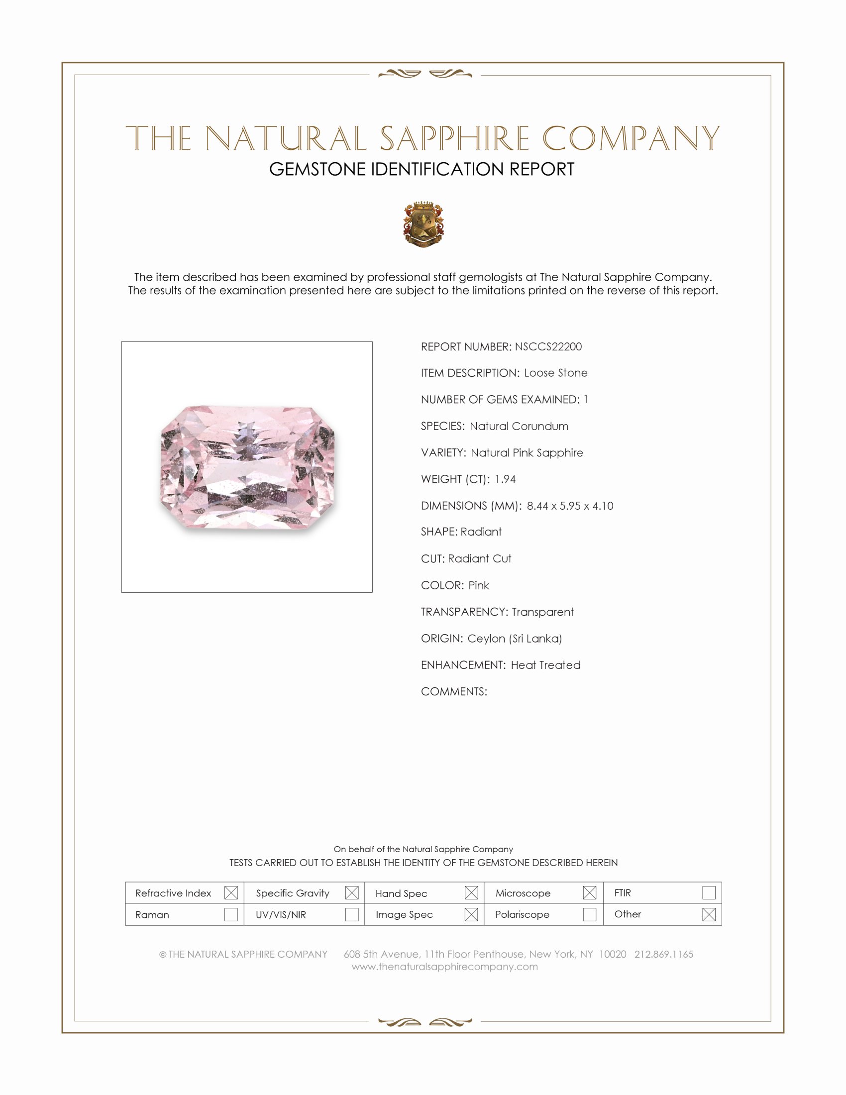 1.94 Ct. Pink Sapphire from Ceylon (Sri Lanka)