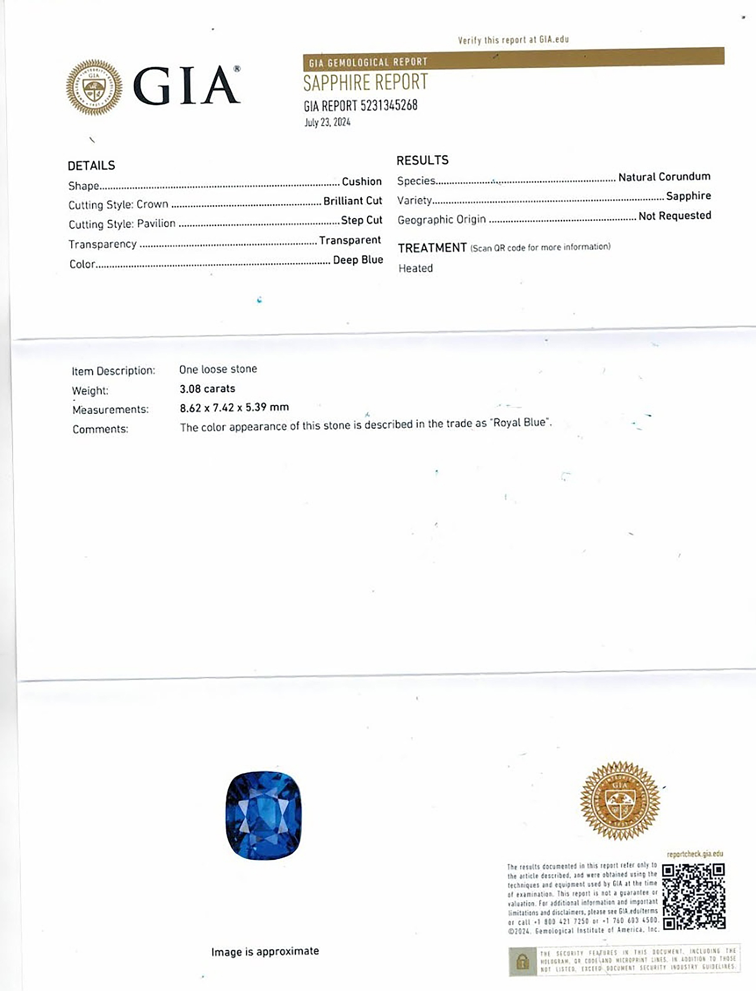 3.08 Ct. Blue Sapphire from Ceylon (Sri Lanka)