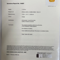 11.08 Ct. Orange Sapphire from Ceylon (Sri Lanka) Scan Report