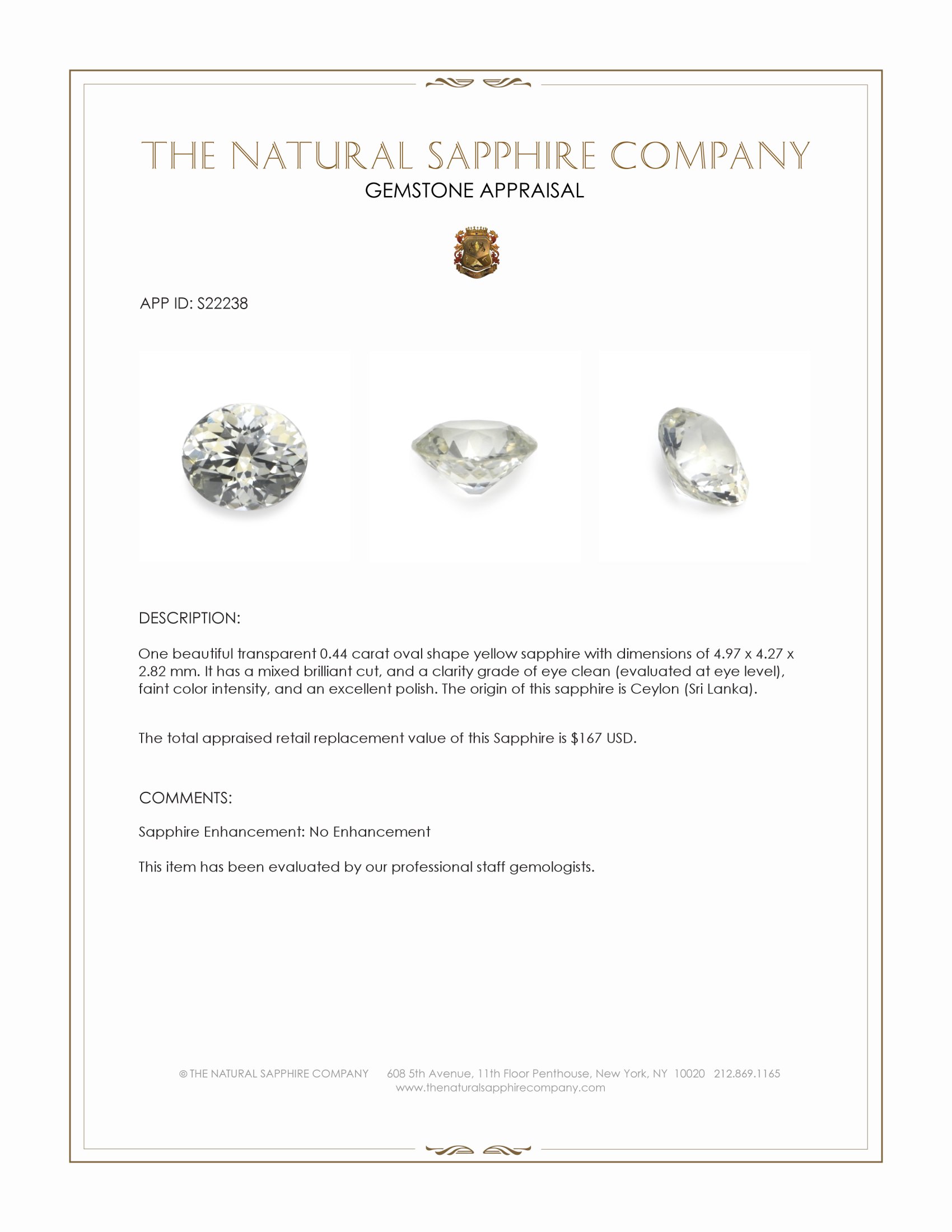 0.44 Ct. Yellow Sapphire from Ceylon (Sri Lanka)