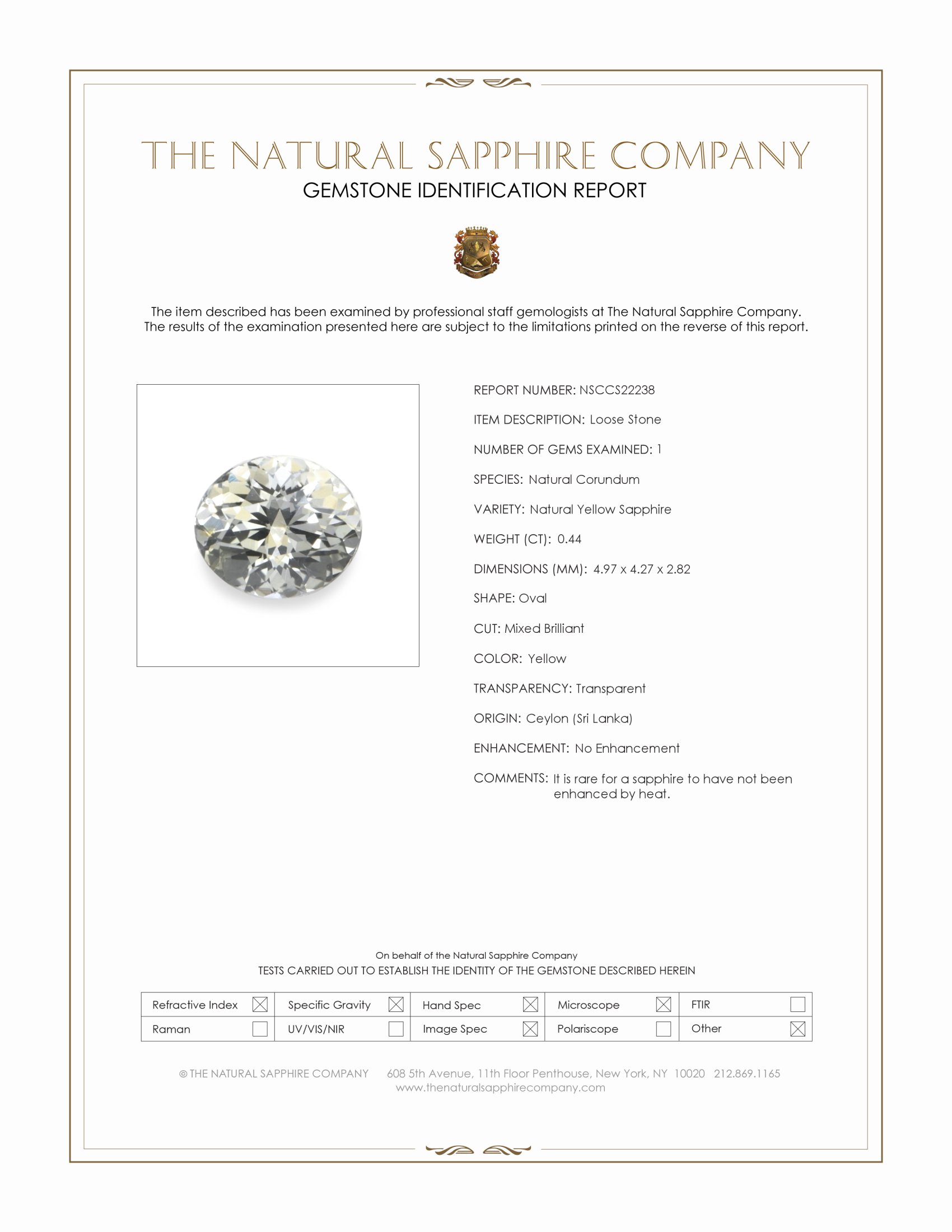 0.44 Ct. Yellow Sapphire from Ceylon (Sri Lanka)