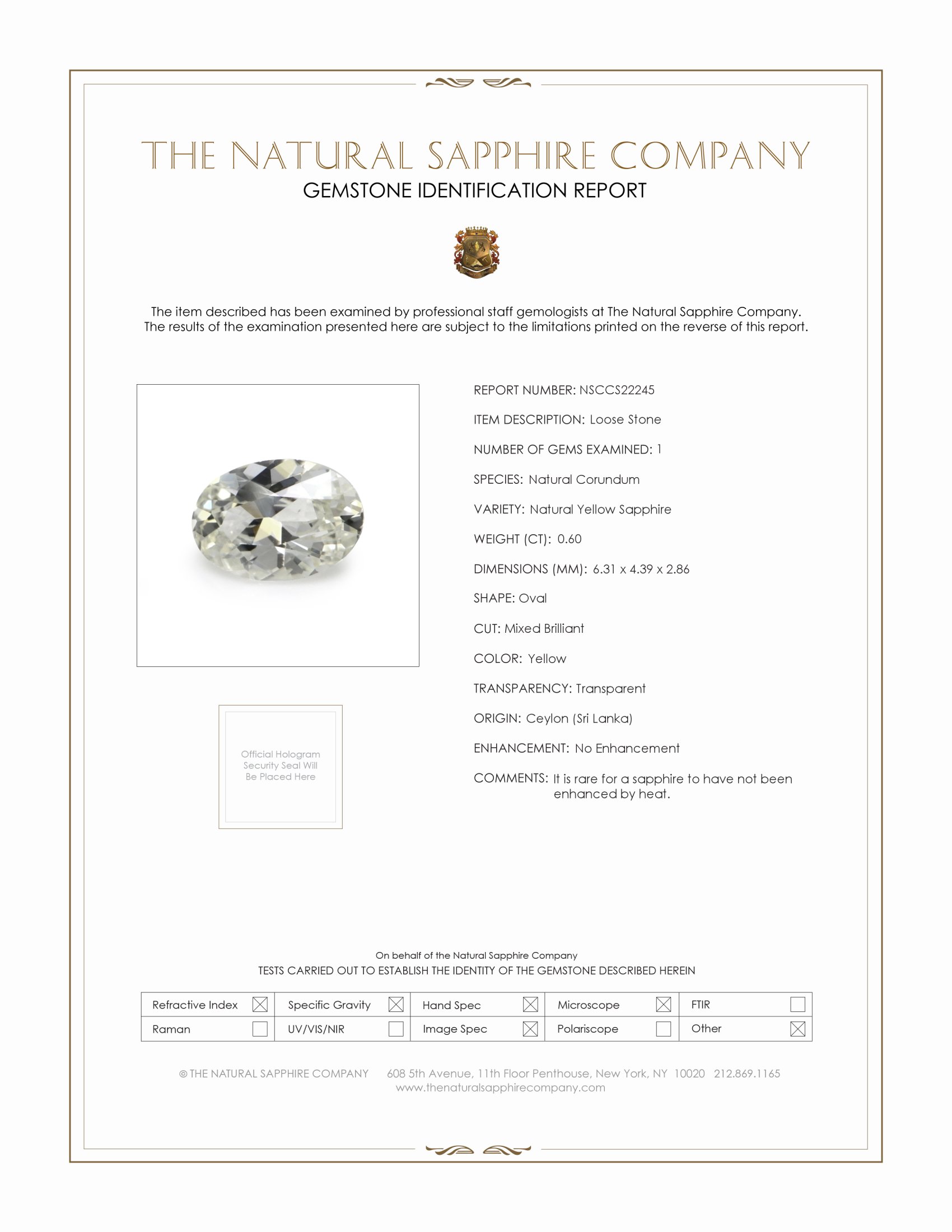 0.60 Ct. Yellow Sapphire from Ceylon (Sri Lanka)