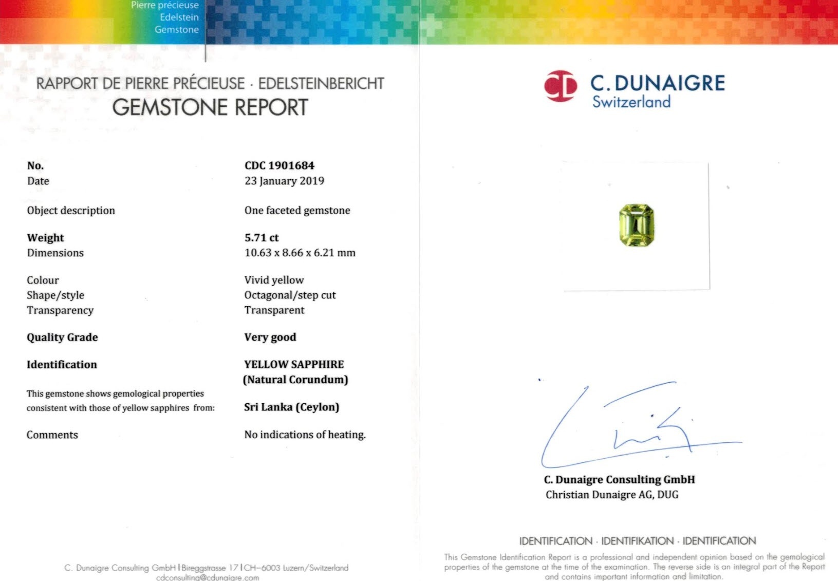 5.71 Ct. Yellow Sapphire from Ceylon (Sri Lanka)