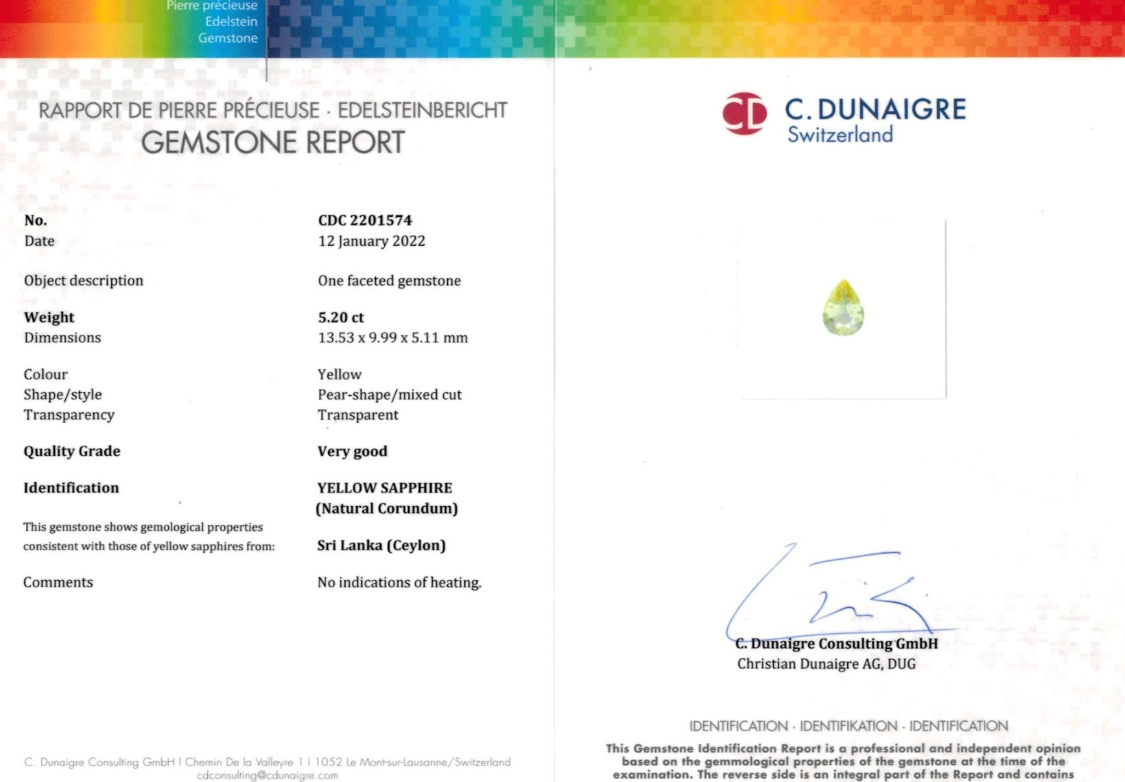 5.20 Ct. Yellow Sapphire from Ceylon (Sri Lanka)