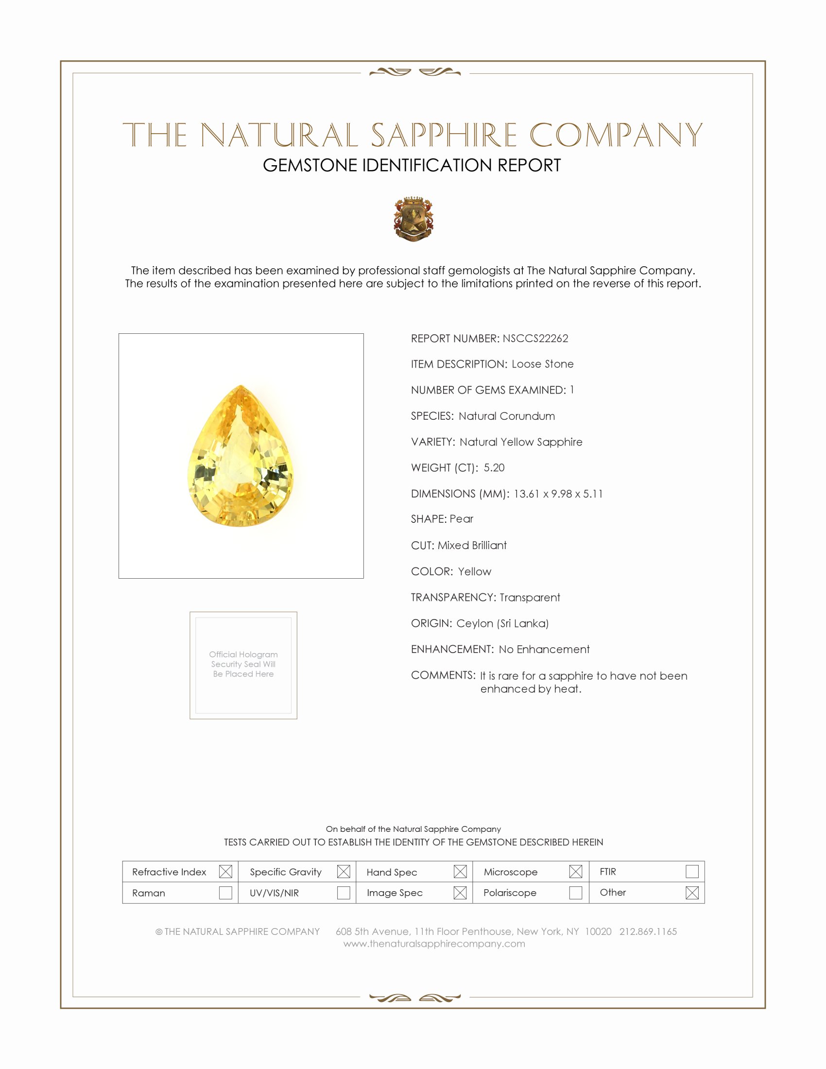 5.20 Ct. Yellow Sapphire from Ceylon (Sri Lanka)