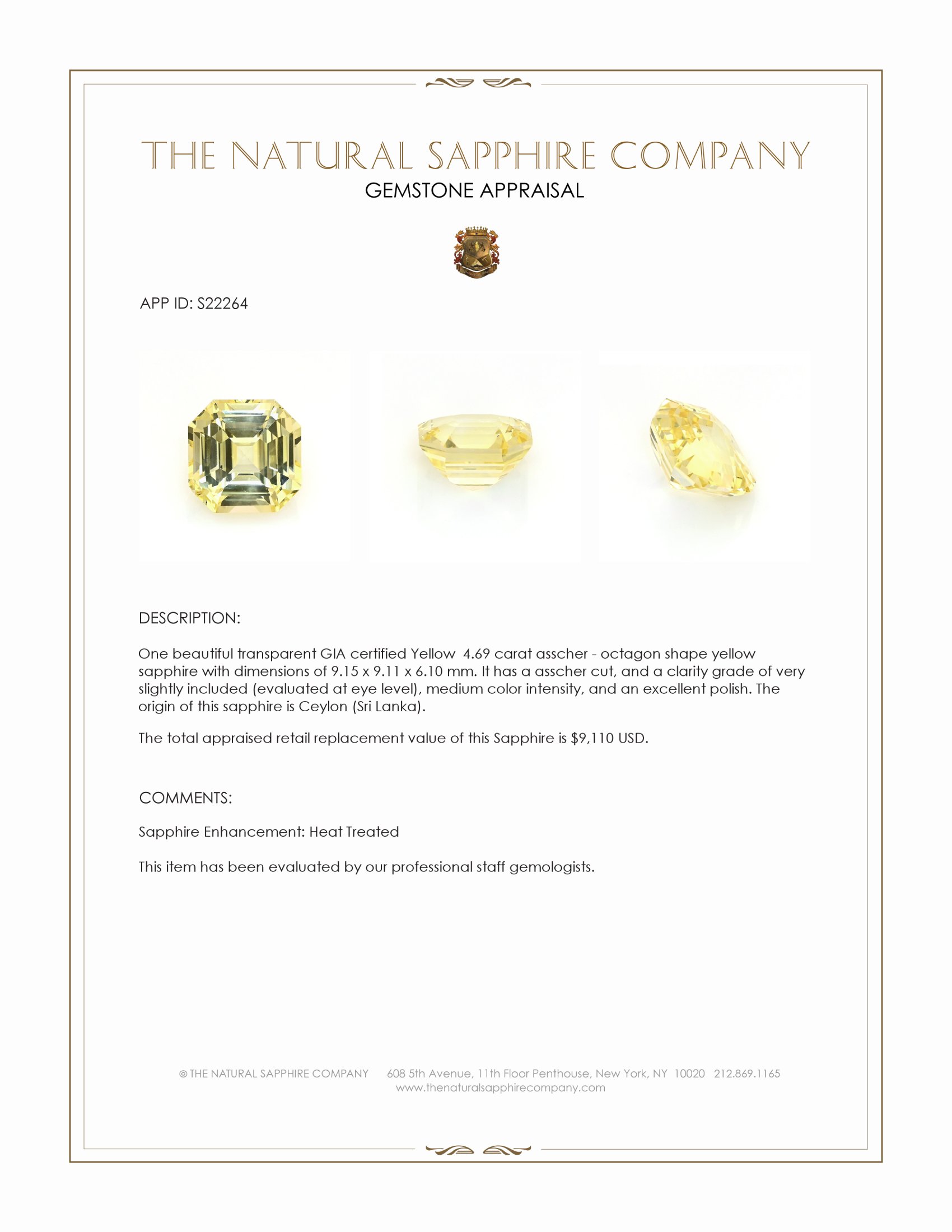 4.69 Ct. Yellow Sapphire from Ceylon (Sri Lanka)