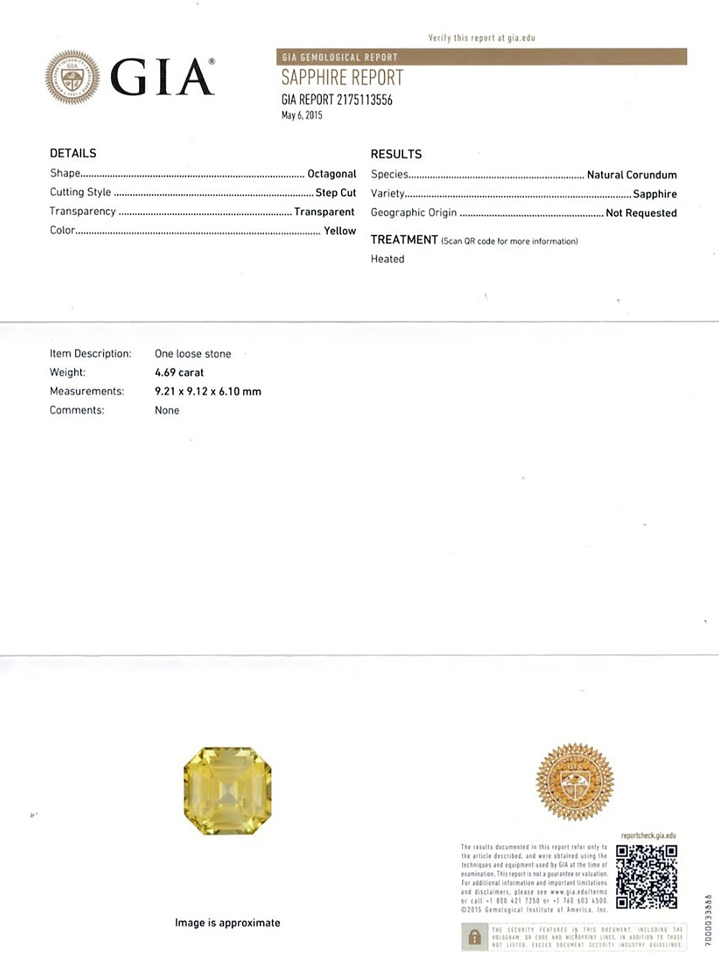 4.69 Ct. Yellow Sapphire from Ceylon (Sri Lanka)