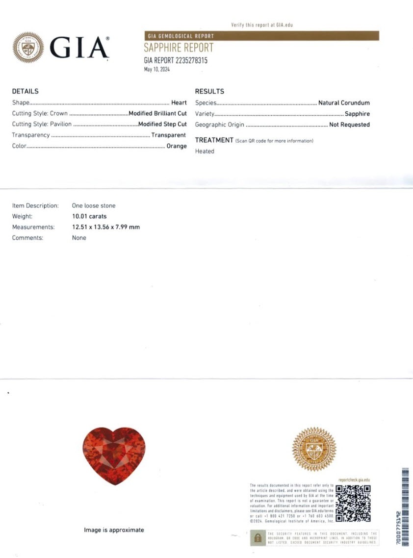 10.01 Ct. Orange Sapphire from Ceylon (Sri Lanka)