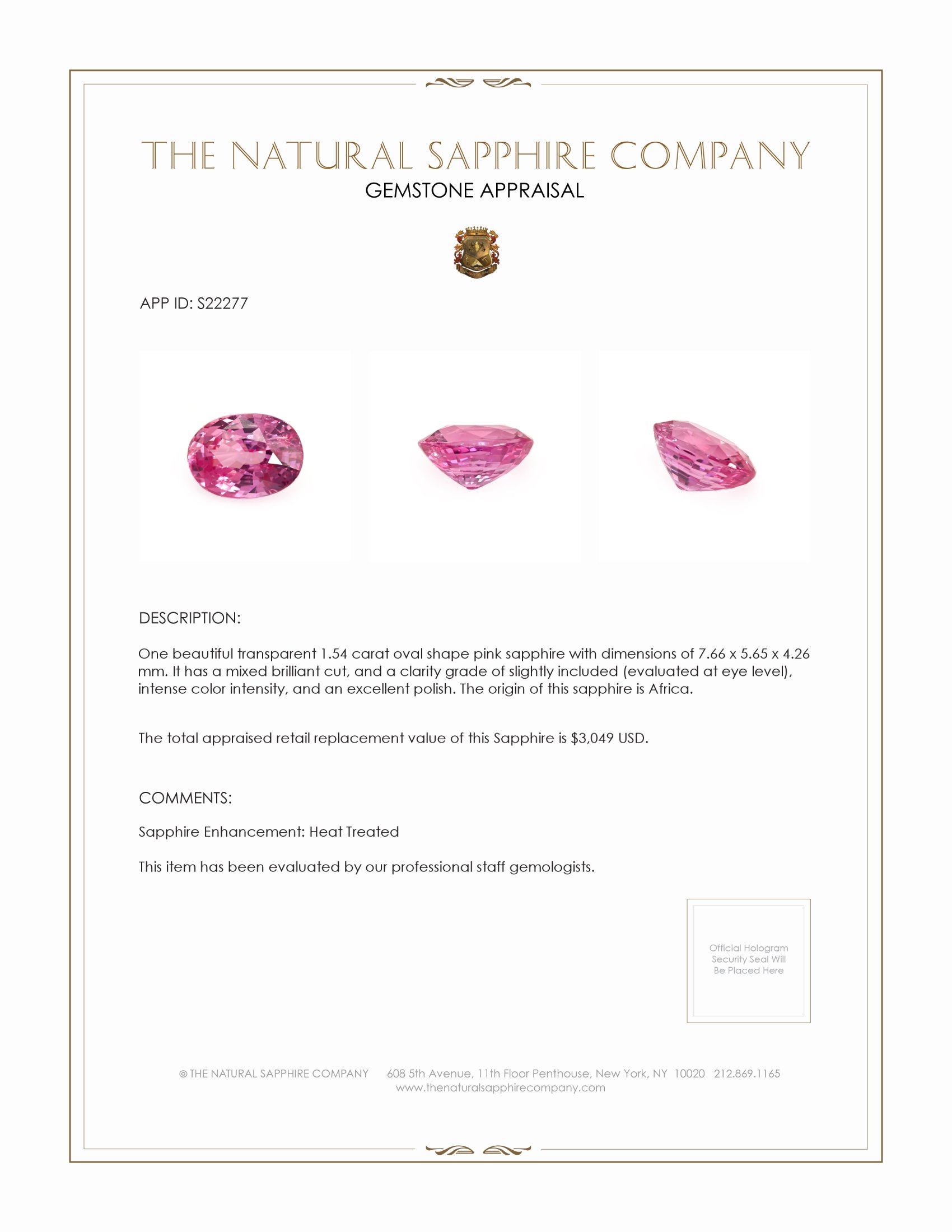 1.54 Ct. Pink Sapphire from Africa