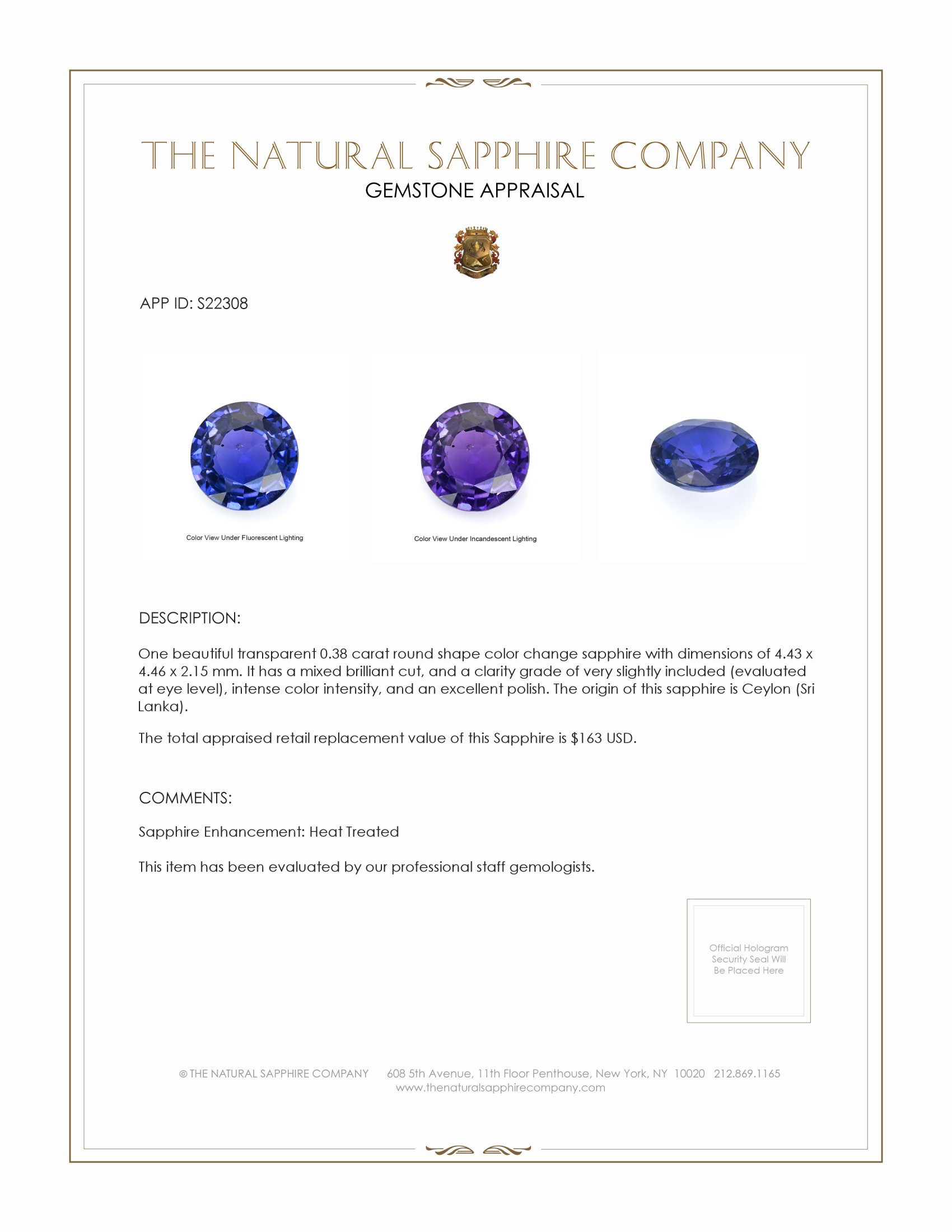 0.38 Ct. Color Change Sapphire from Ceylon (Sri Lanka)