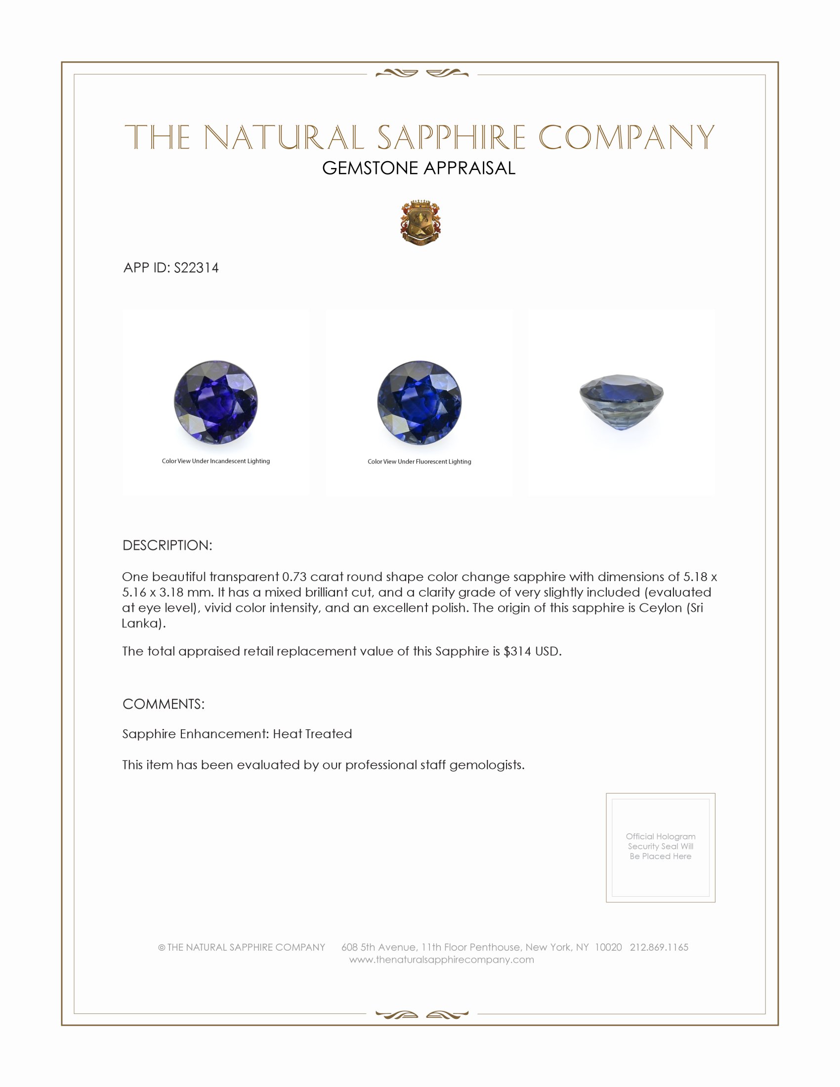 0.73 Ct. Color Change Sapphire from Ceylon (Sri Lanka)