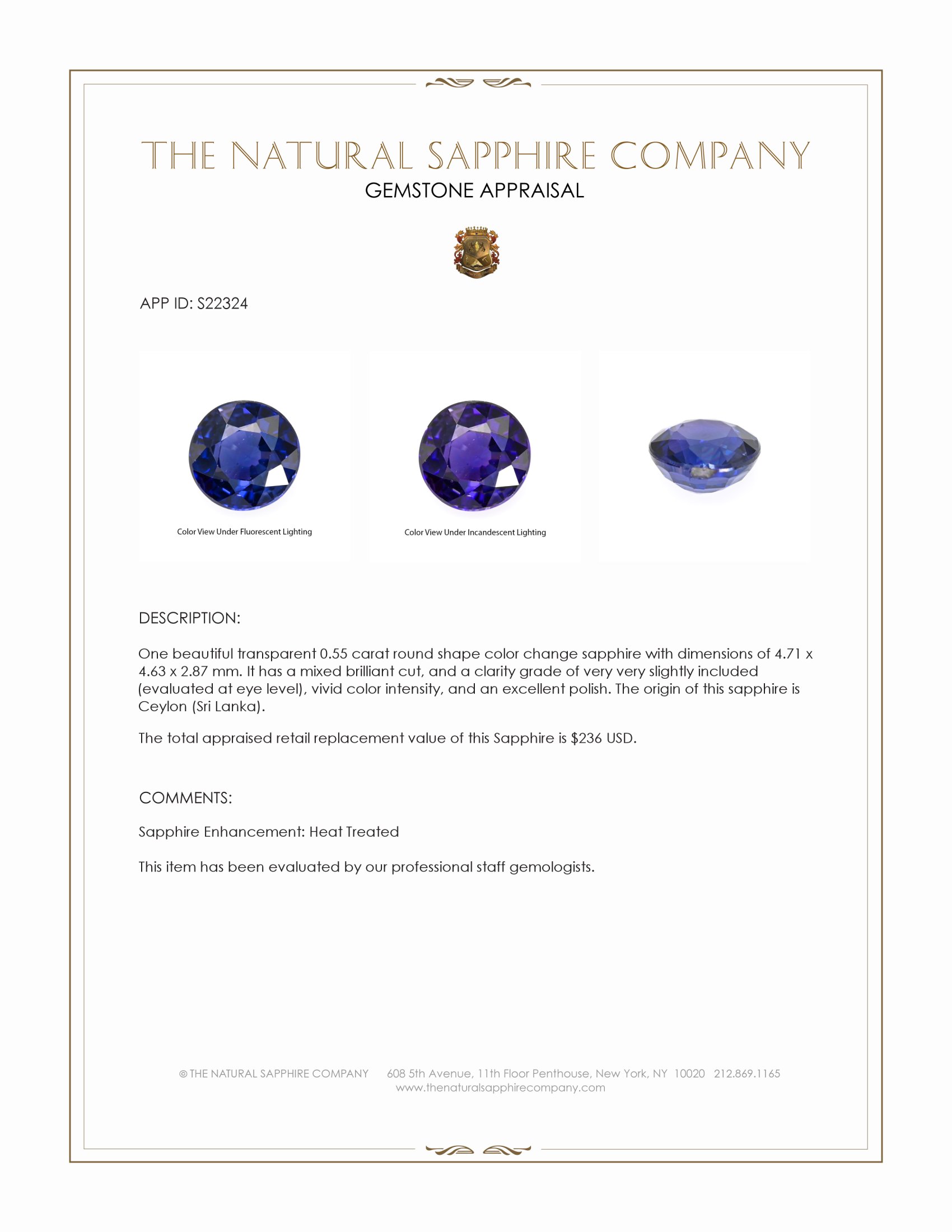 0.55 Ct. Color Change Sapphire from Ceylon (Sri Lanka)