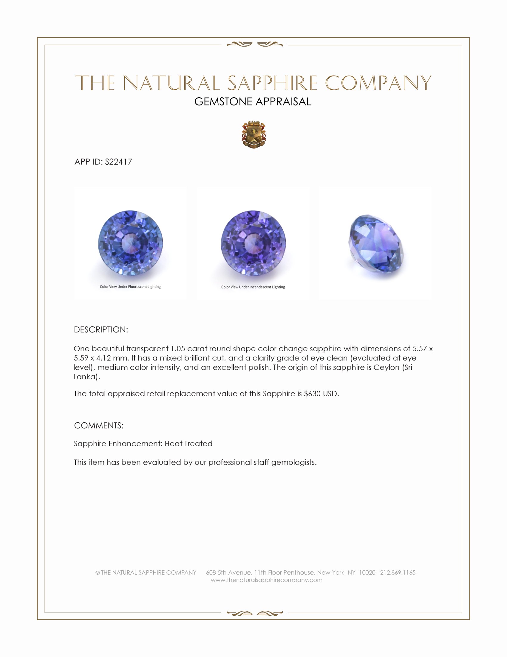 1.05 Ct. Color Change Sapphire from Ceylon (Sri Lanka)