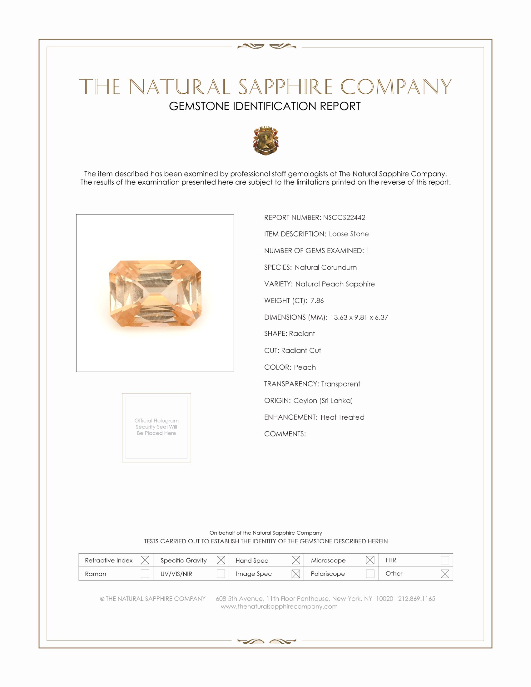 7.86 Ct. Yellowish Orange Sapphire from Ceylon (Sri Lanka)