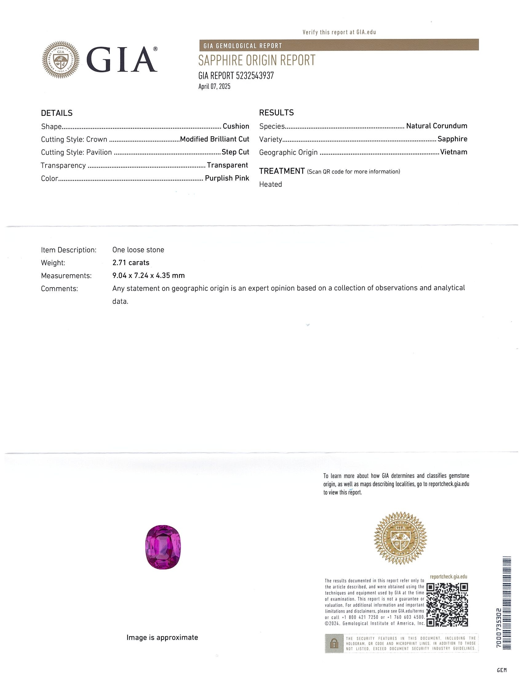 2.71 Ct. Purplish Pink Sapphire from Vietnam