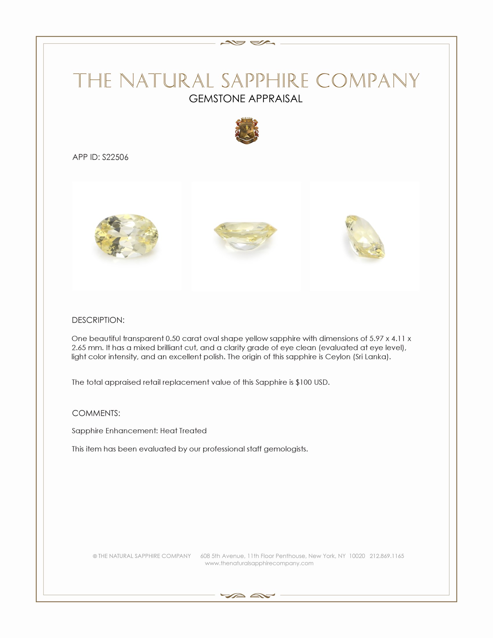 0.50 Ct. Yellow Sapphire from Ceylon (Sri Lanka)
