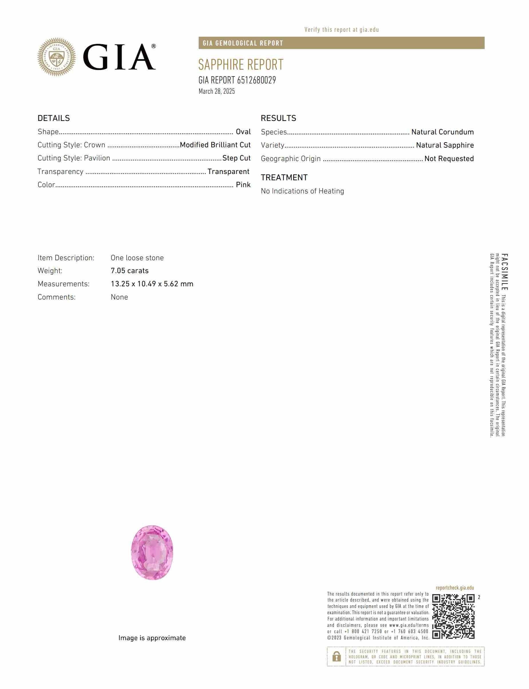 7.05 Ct. Pink Sapphire from Ceylon (Sri Lanka)