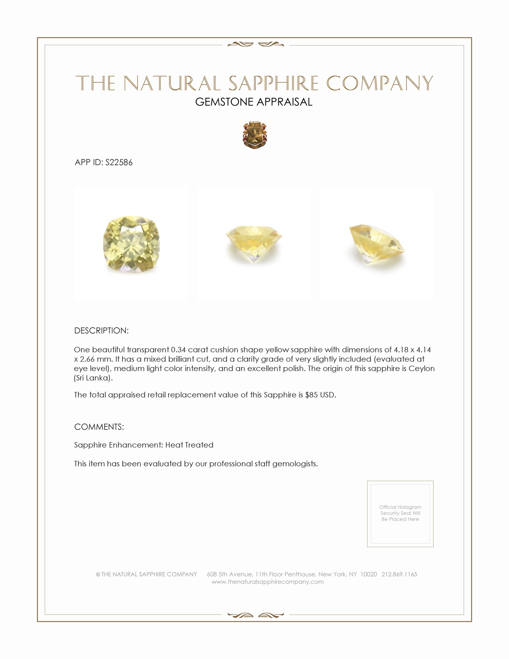 0.34 Ct. Yellow Sapphire from Ceylon (Sri Lanka)