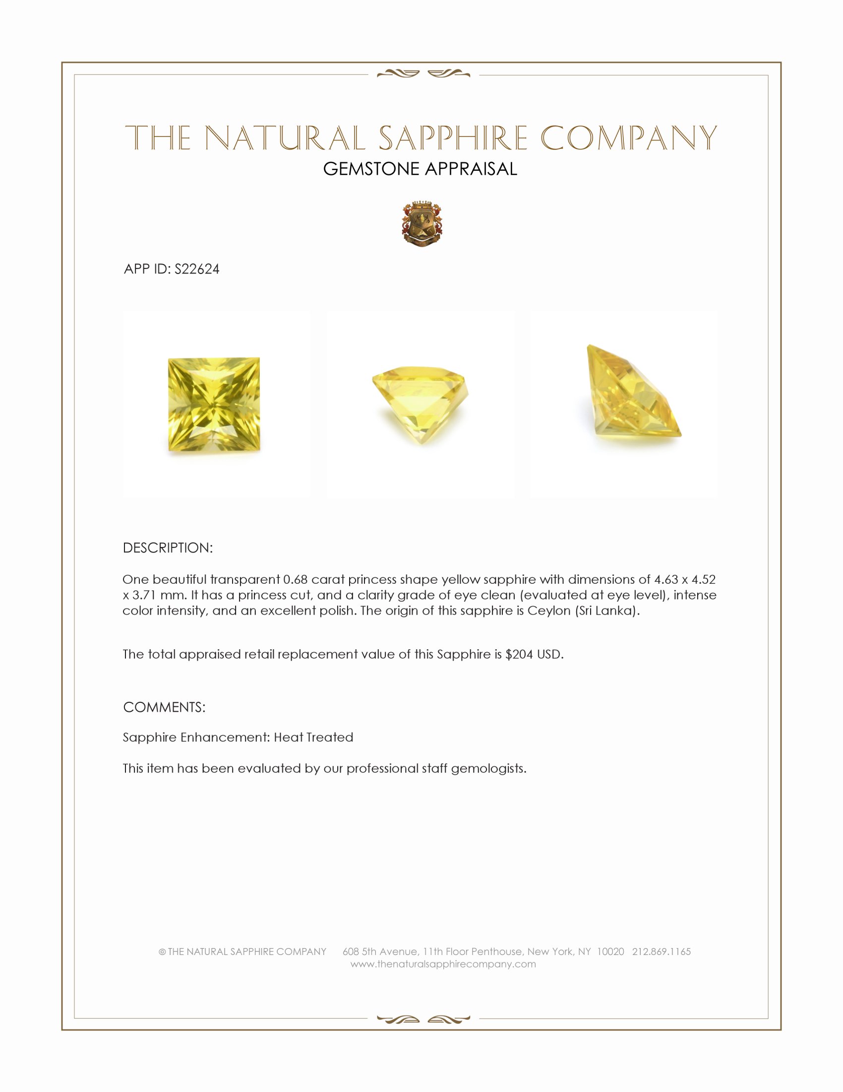 0.68 Ct. Yellow Sapphire from Ceylon (Sri Lanka)