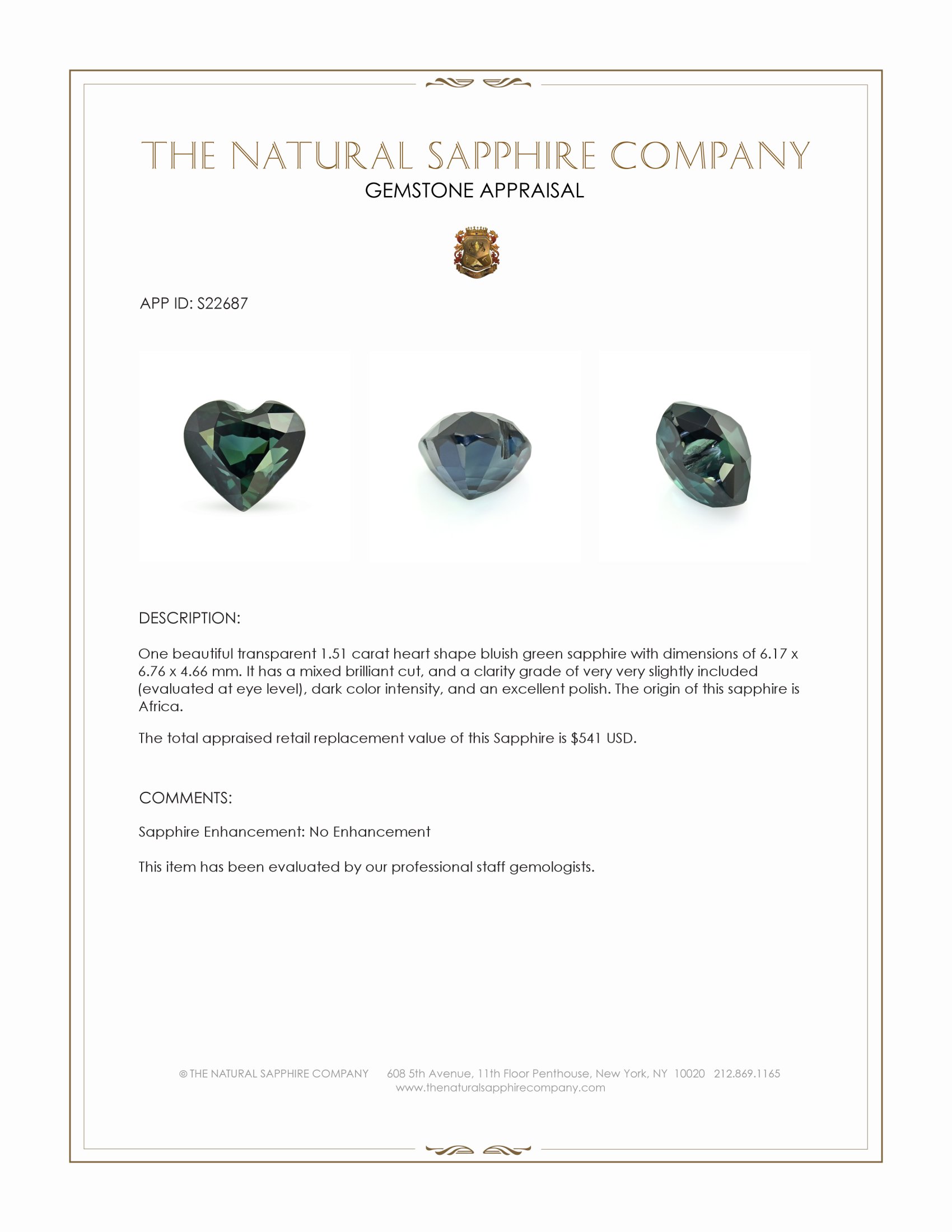1.51 Ct. Bluish Green Sapphire from Africa