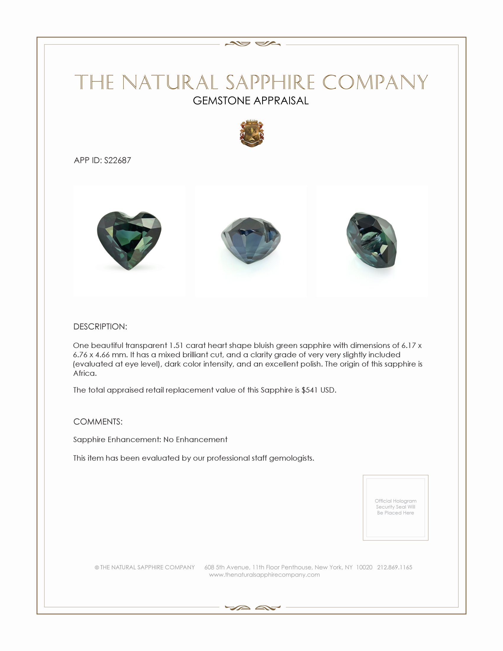 1.51 Ct. Bluish Green Sapphire from Africa