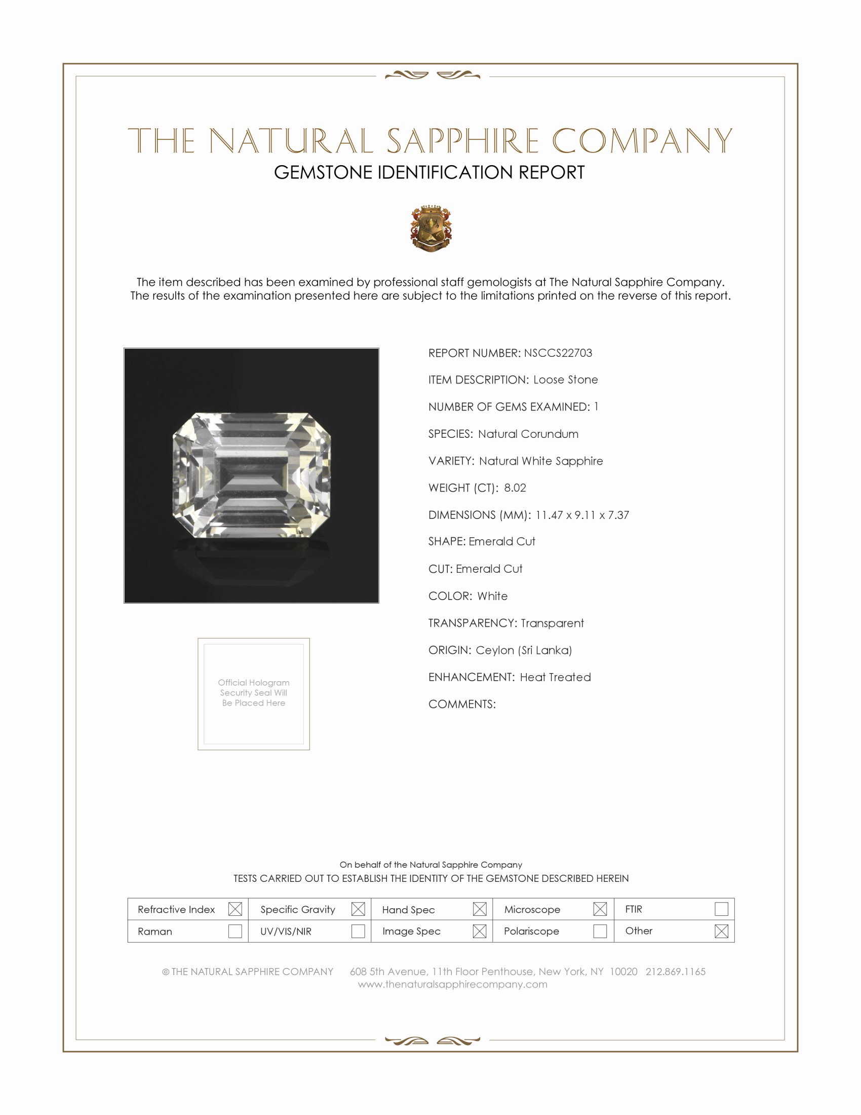8.02 Ct. White Sapphire from Ceylon (Sri Lanka)