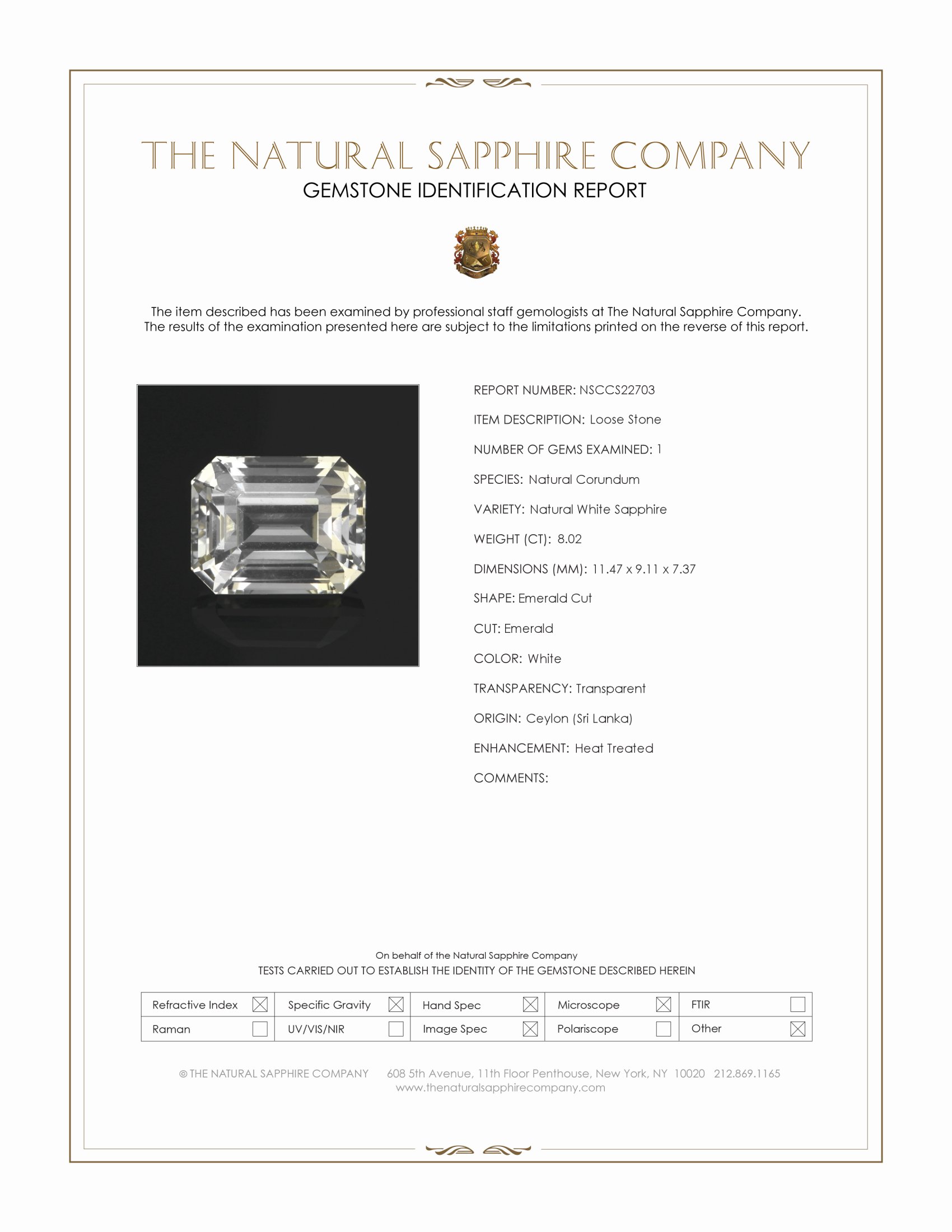 8.02 Ct. White Sapphire from Ceylon (Sri Lanka)