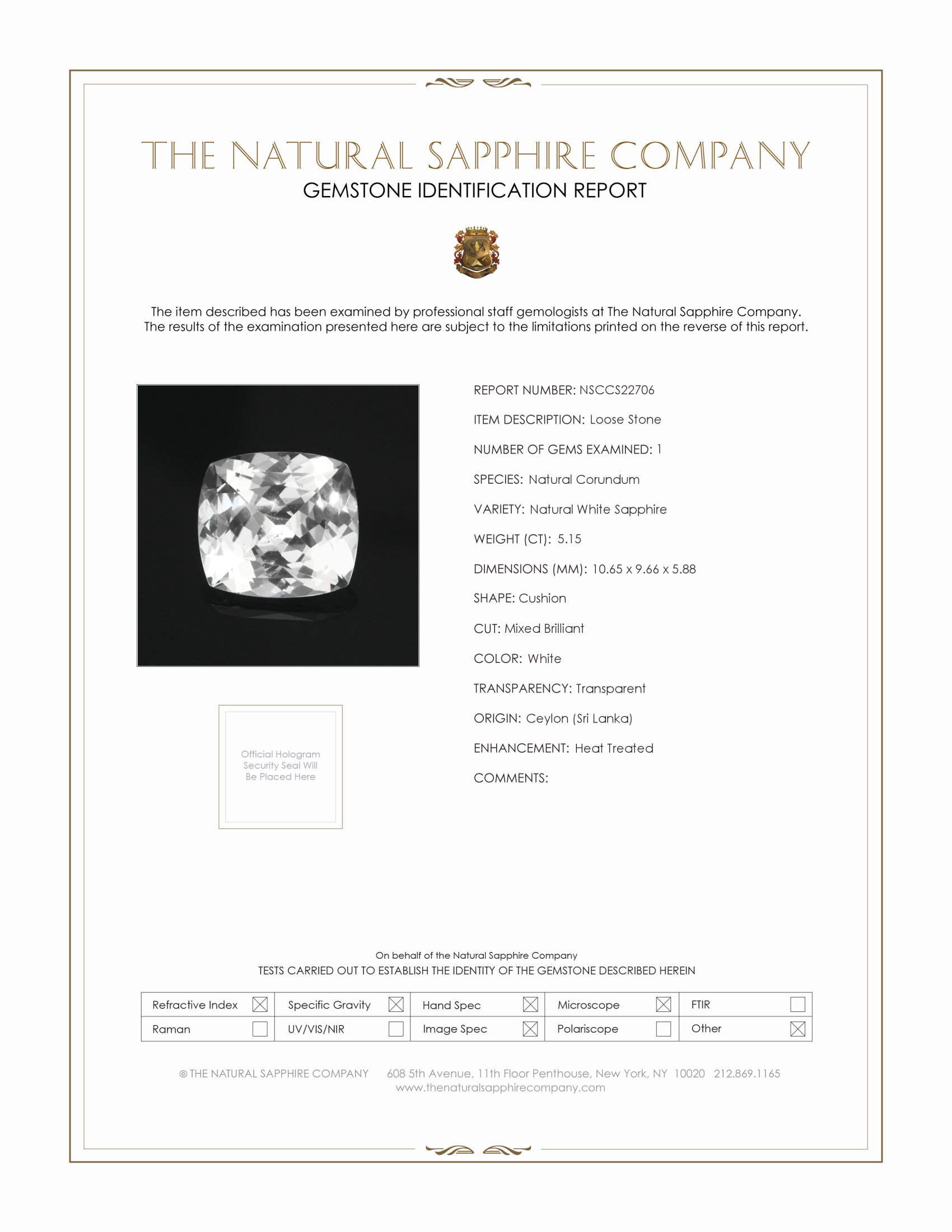 5.15 Ct. White Sapphire from Ceylon (Sri Lanka)