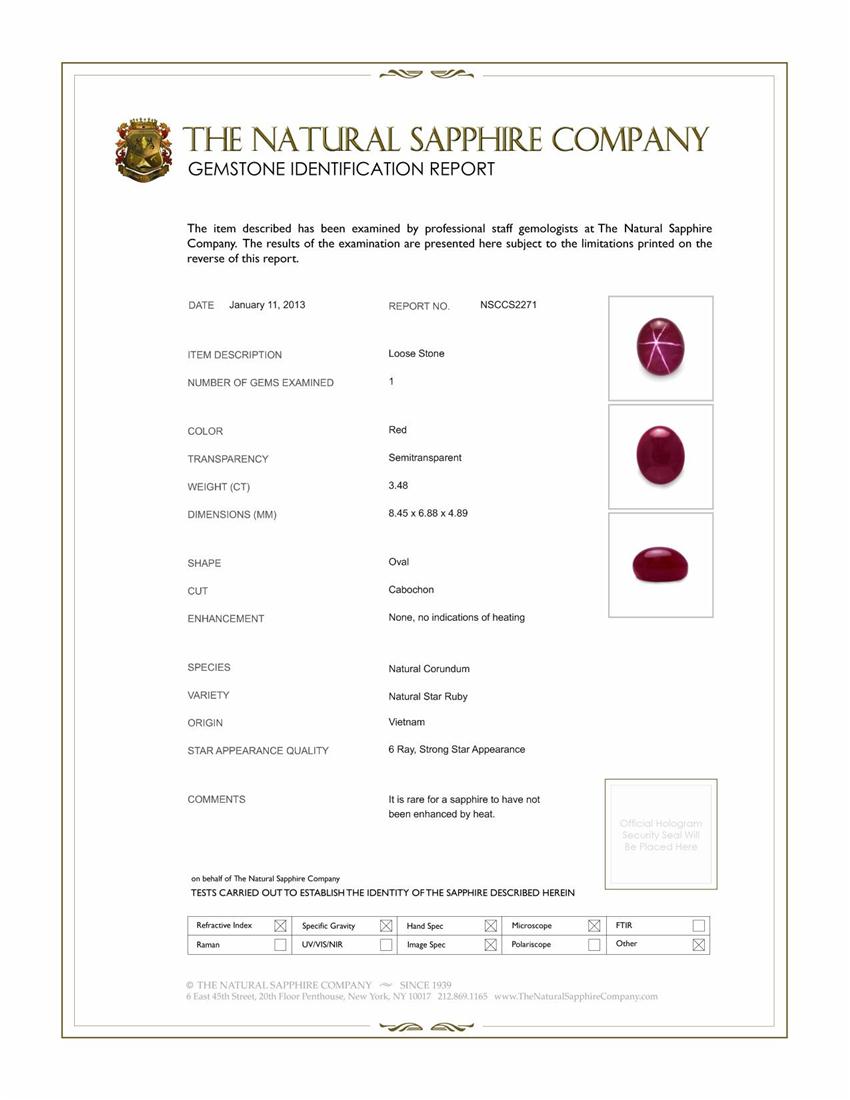 3.48 Ct. Star Ruby from Vietnam