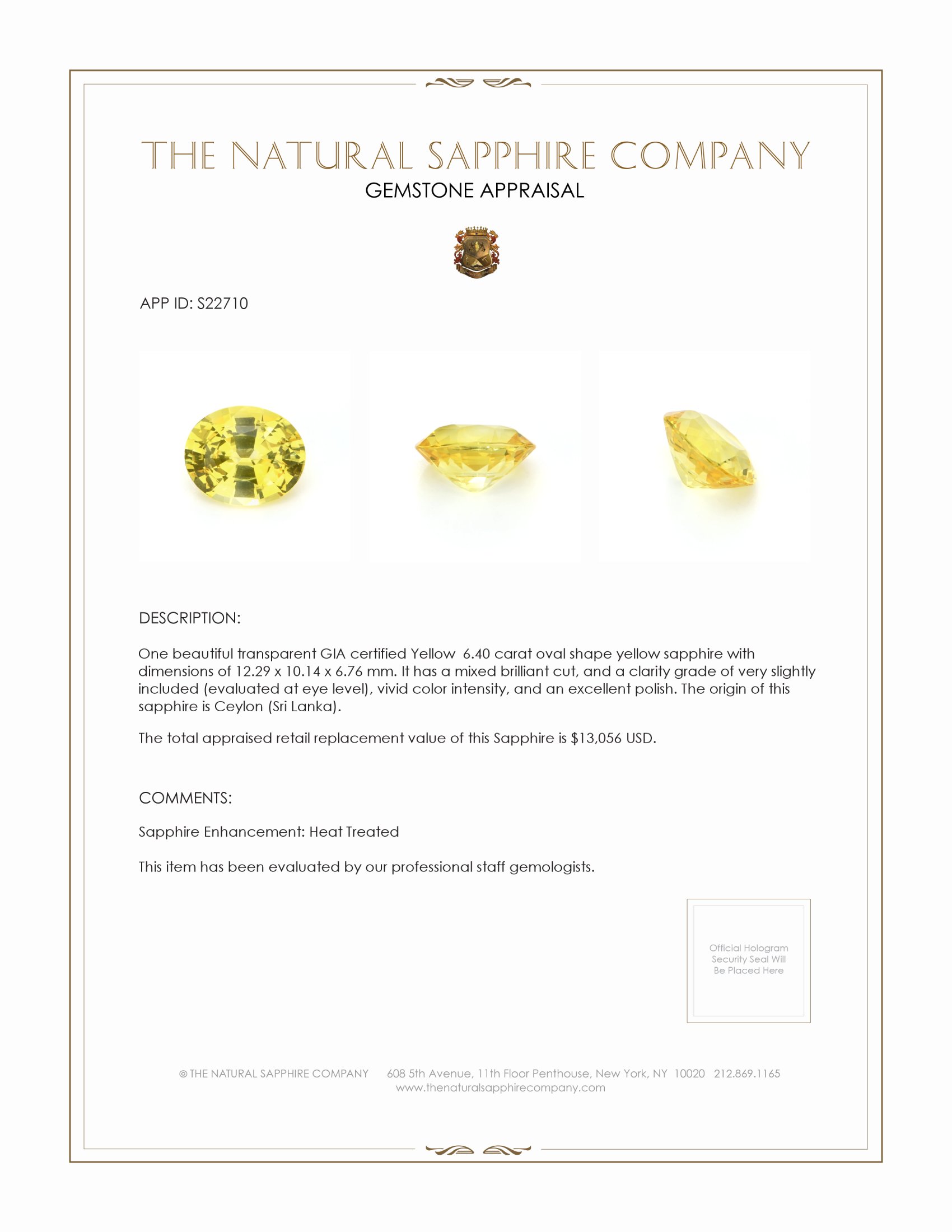 6.40 Ct. Yellow Sapphire from Ceylon (Sri Lanka)
