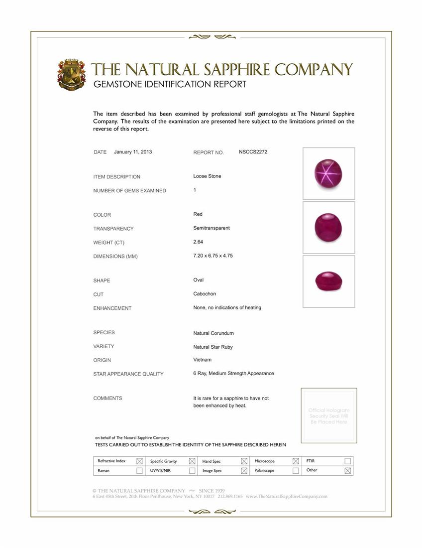 2.64 Ct. Star Ruby from Vietnam