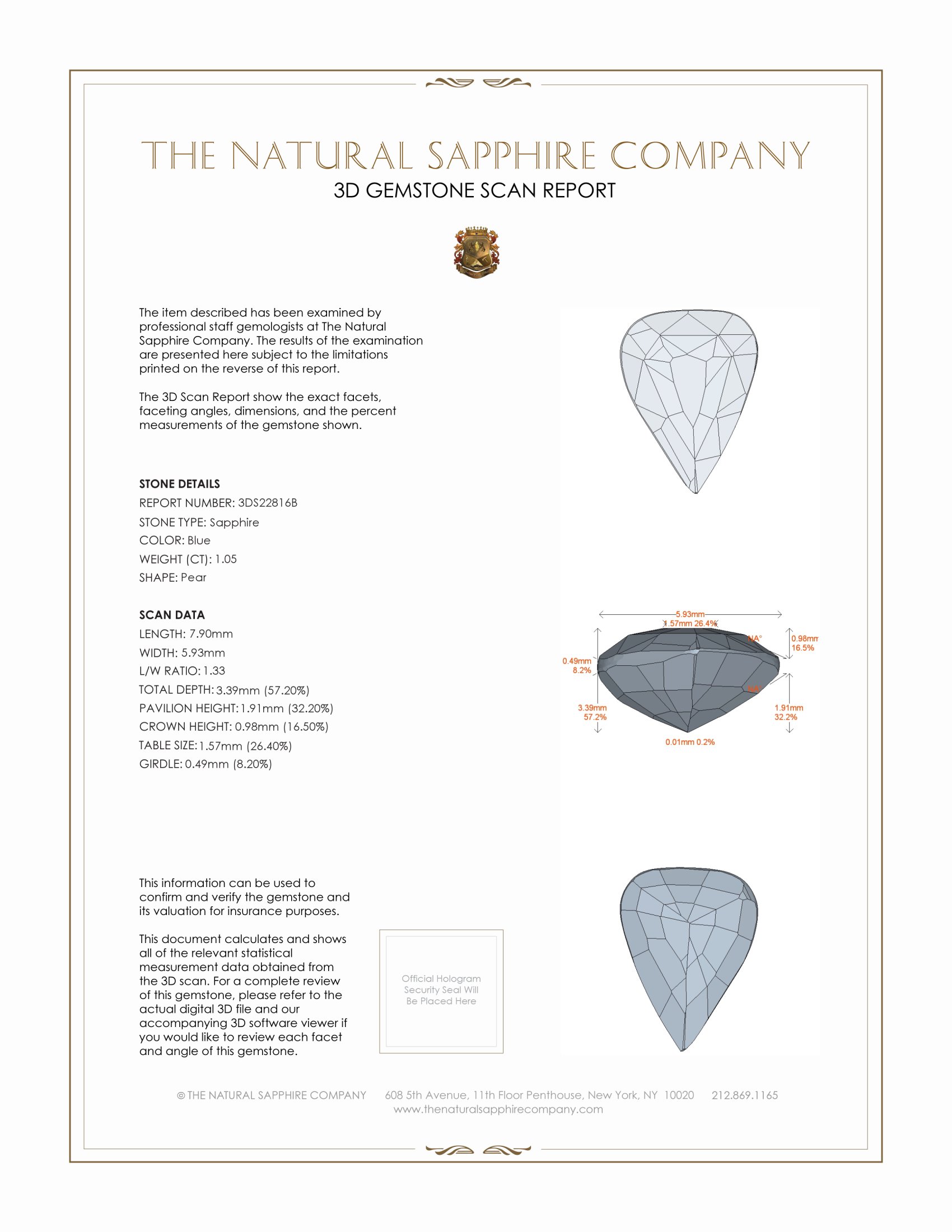 1.05 Ct. Blue Sapphire from Tanzania