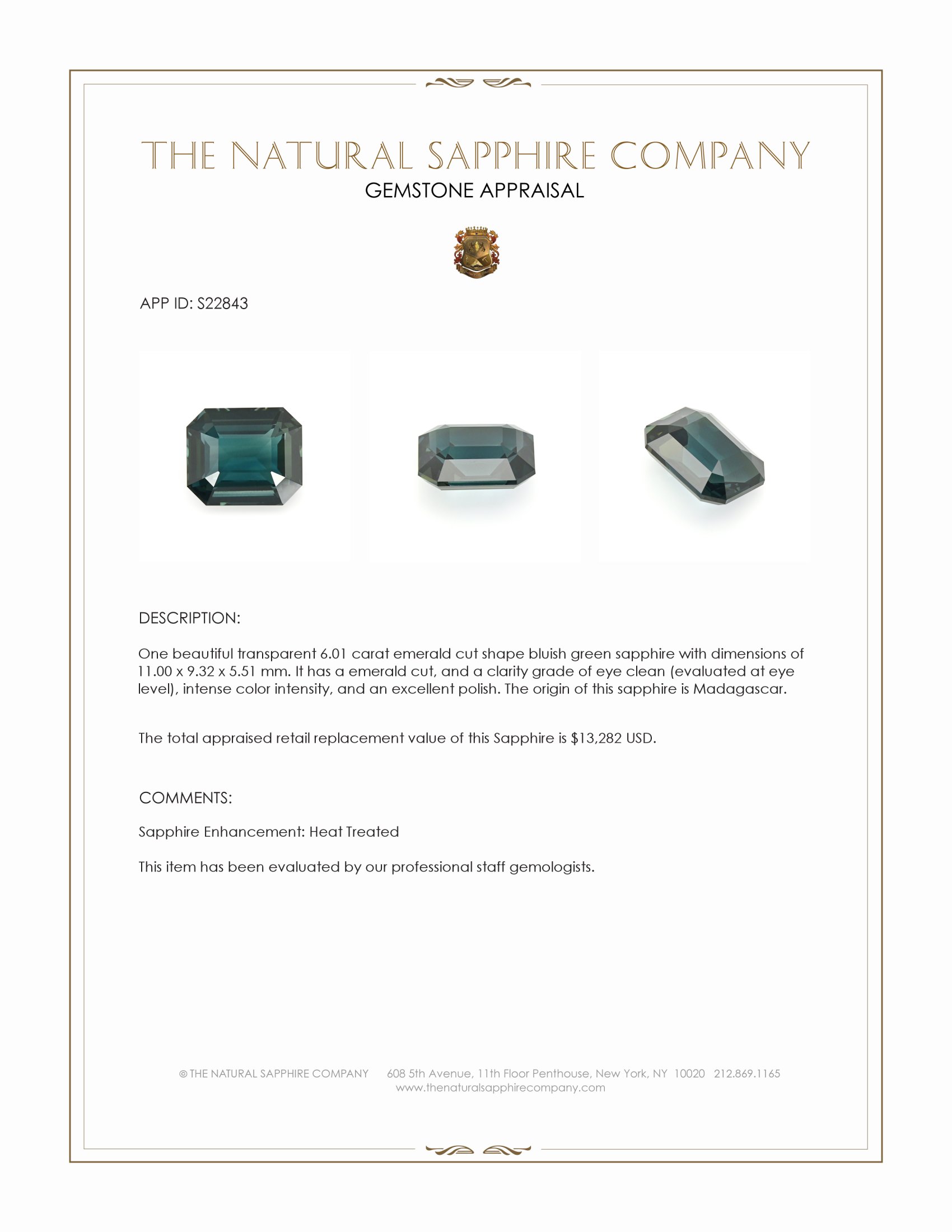 6.01 Ct. Bluish Green Sapphire from Madagascar