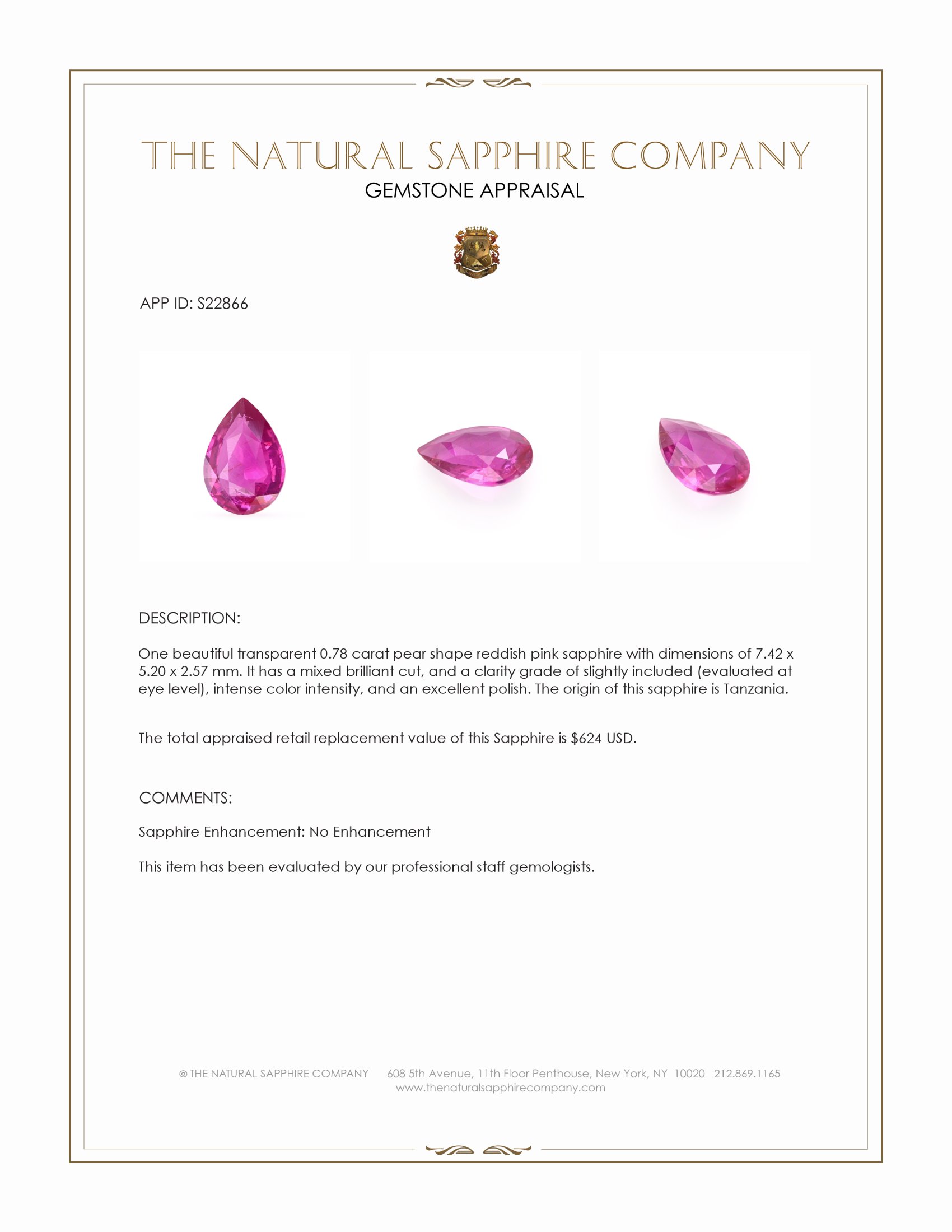 0.78 Ct. Reddish Pink Sapphire from Tanzania