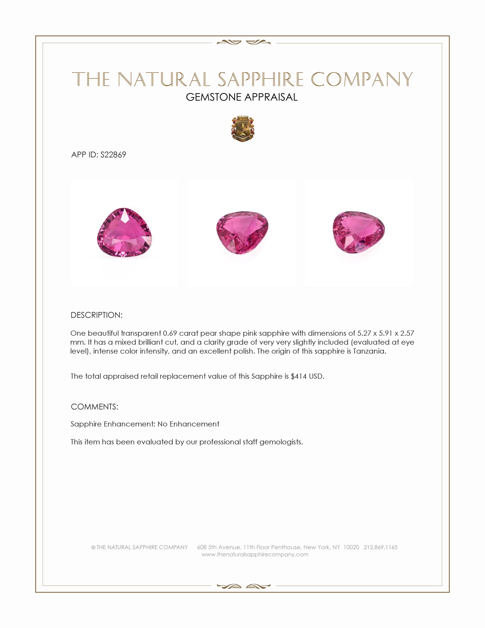 0.69 Ct. Pink Sapphire from Tanzania