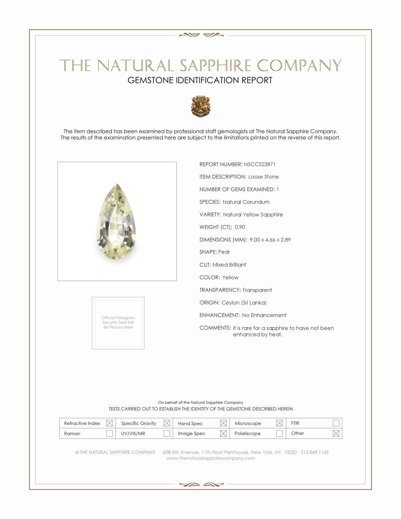 0.90 Ct. Yellow Sapphire from Ceylon (Sri Lanka)