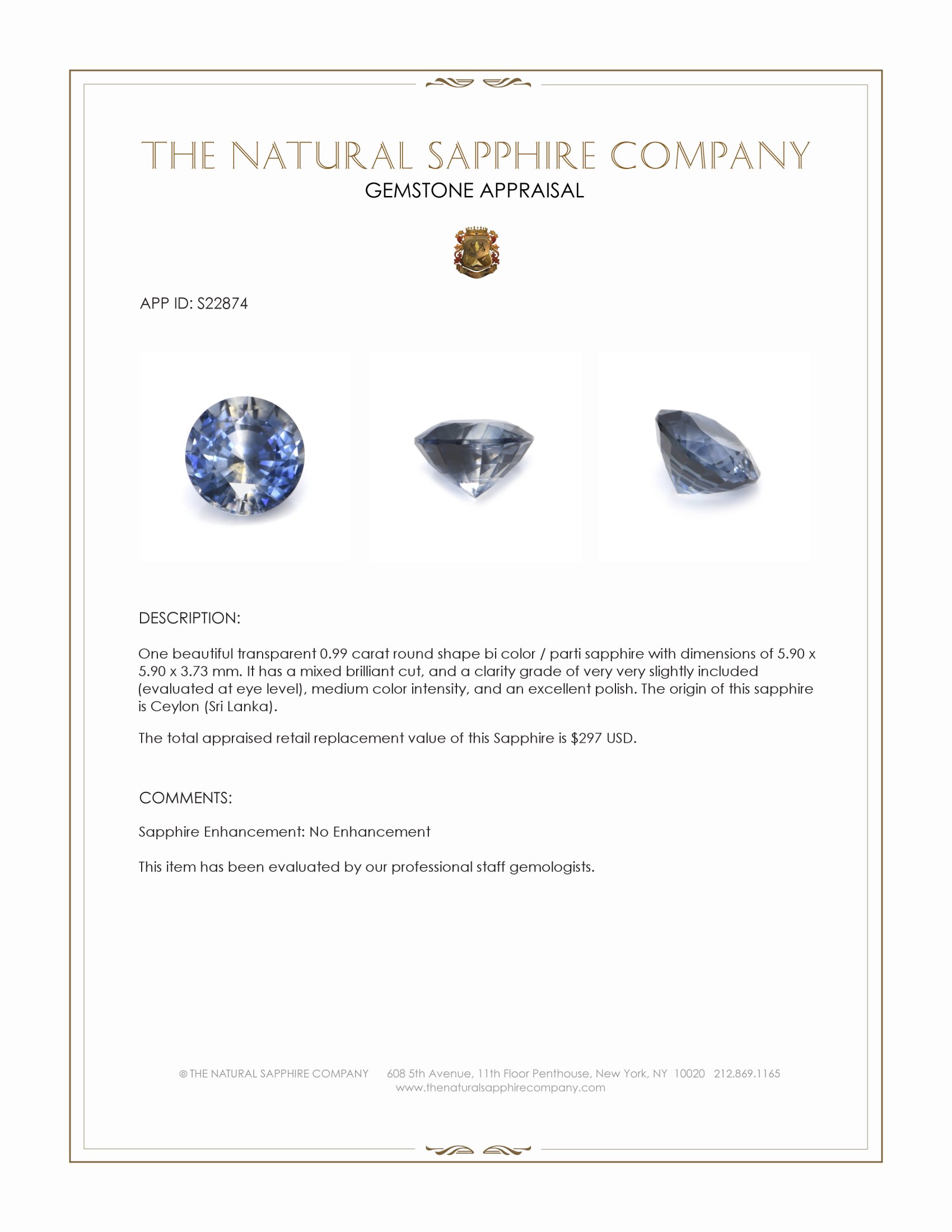 0.99 Ct. Bi Color / Parti Sapphire from Ceylon (Sri Lanka)