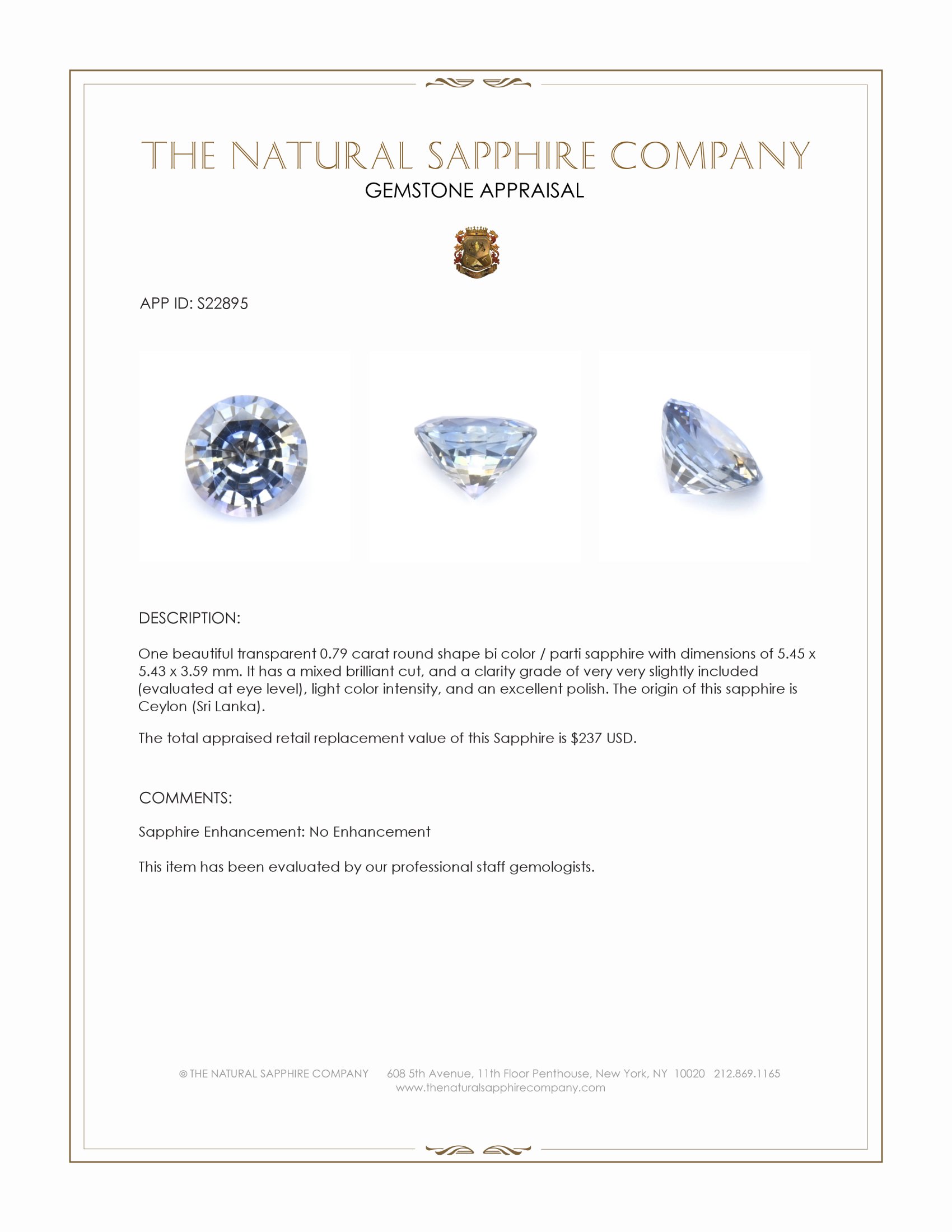0.79 Ct. Bi Color / Parti Sapphire from Ceylon (Sri Lanka)
