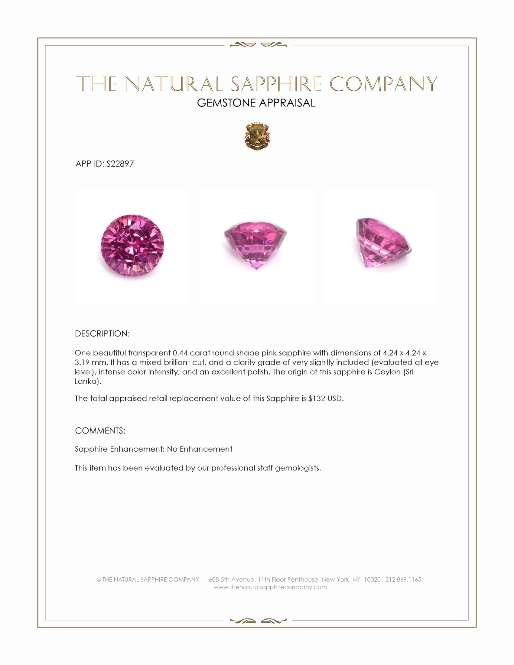 0.44 Ct. Pink Sapphire from Ceylon (Sri Lanka)