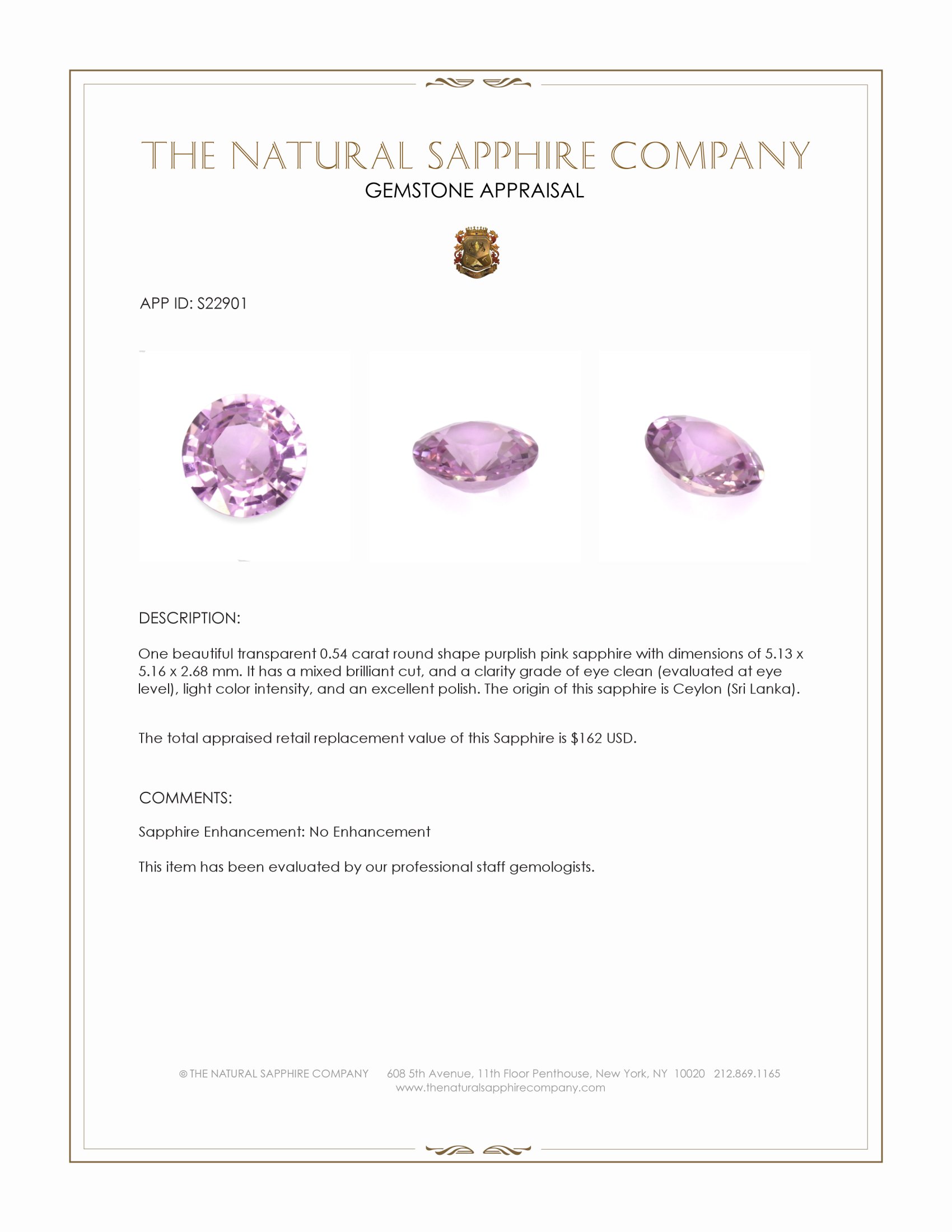 0.54 Ct. Purplish Pink Sapphire from Ceylon (Sri Lanka)