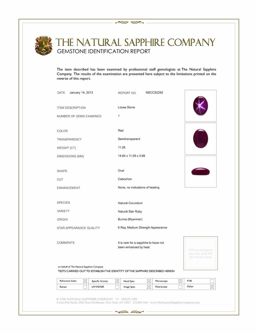 11.26 Ct. Star Ruby from Burma (Myanmar)