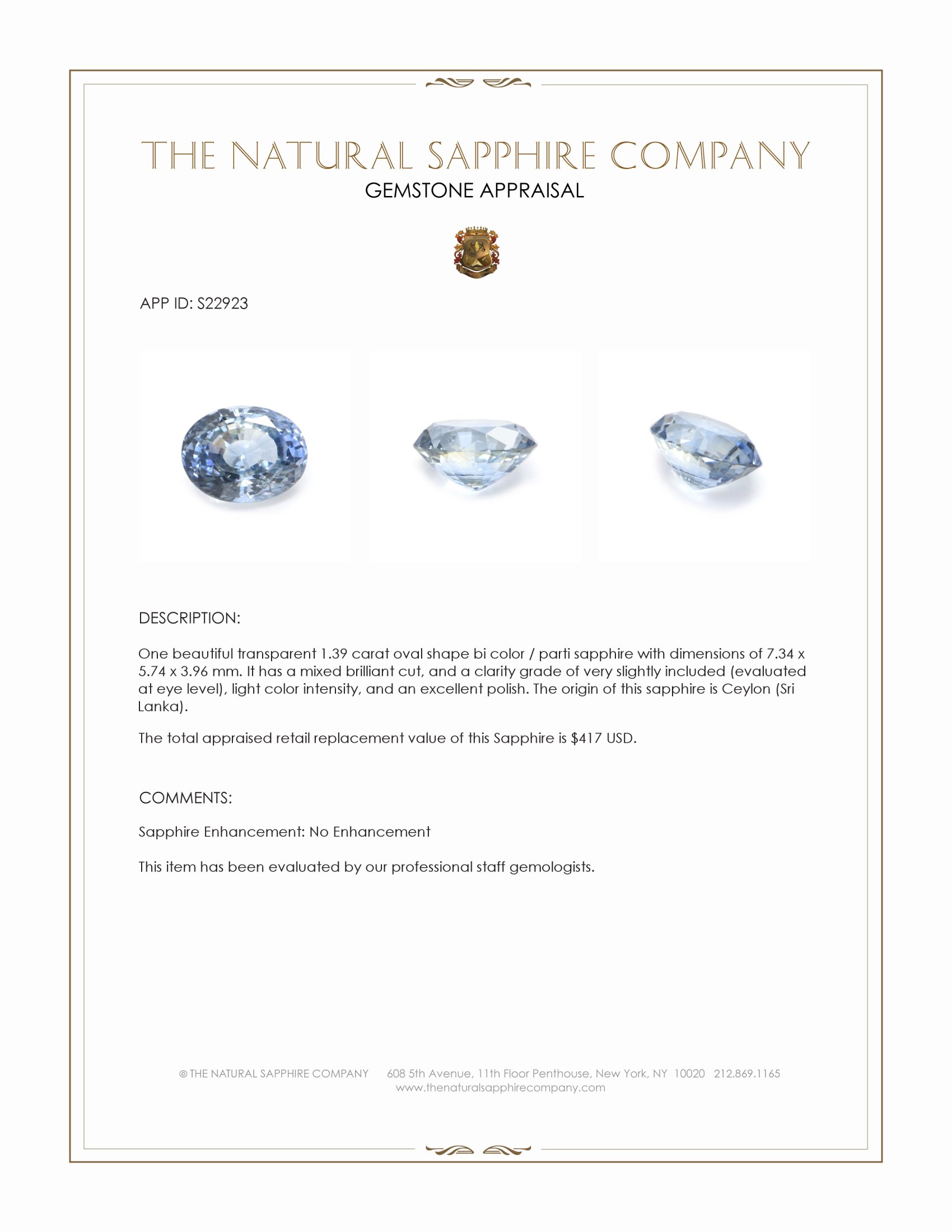 1.39 Ct. Bi Color / Parti Sapphire from Ceylon (Sri Lanka)