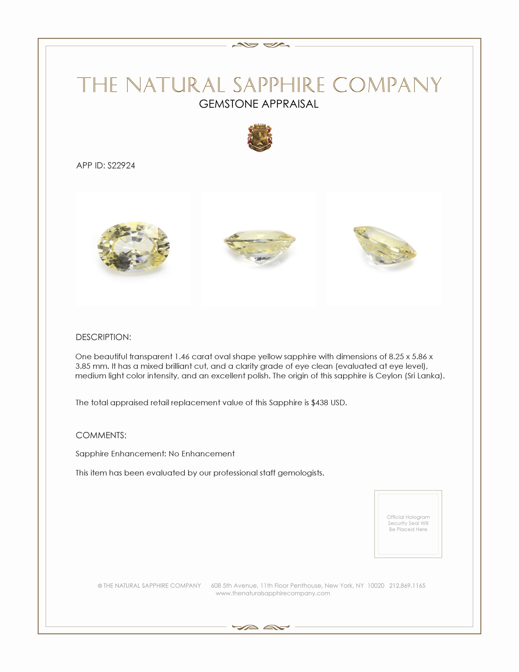 1.46 Ct. Yellow Sapphire from Ceylon (Sri Lanka)